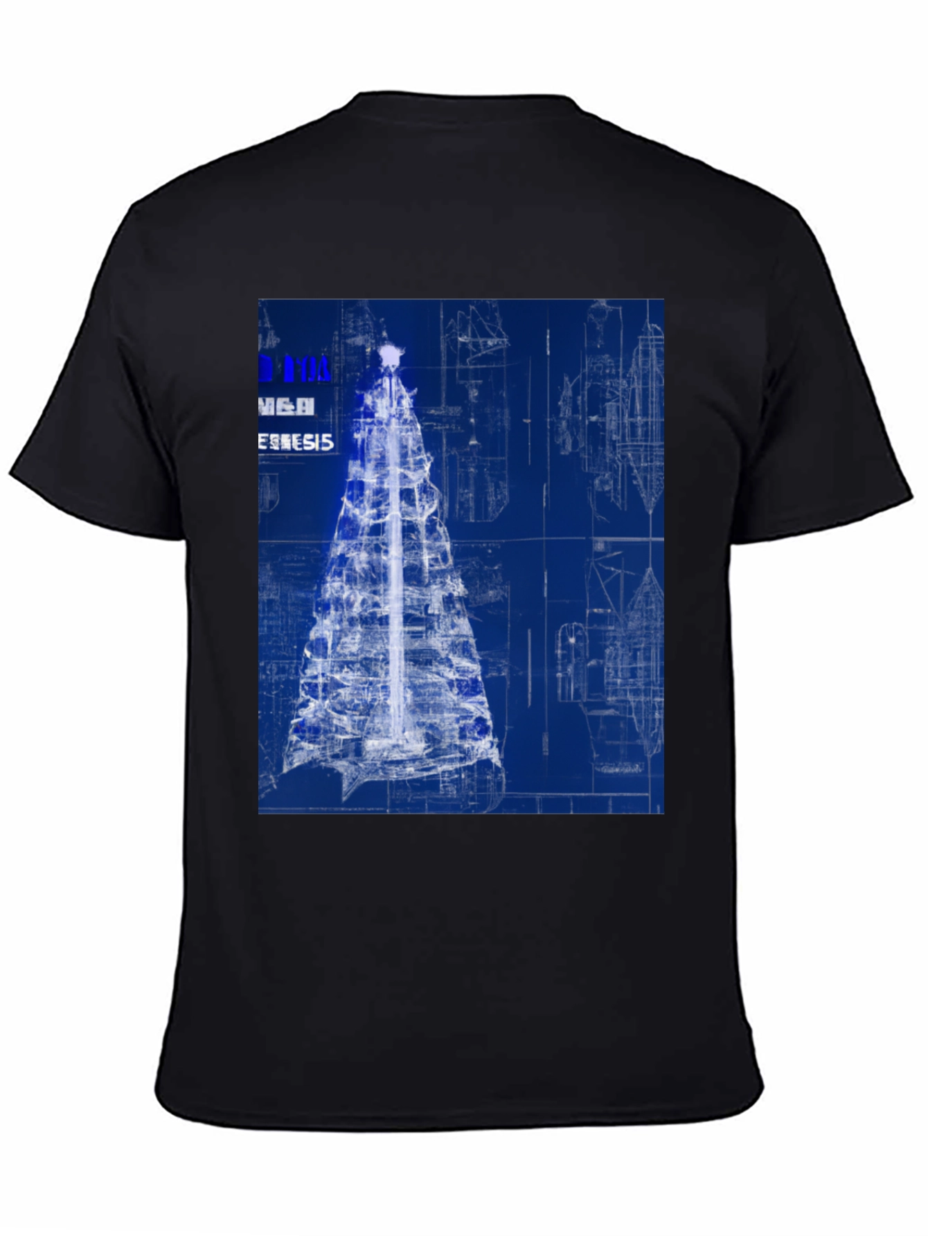 Black Blueprint Christmas Tree Graphic Tee view 4