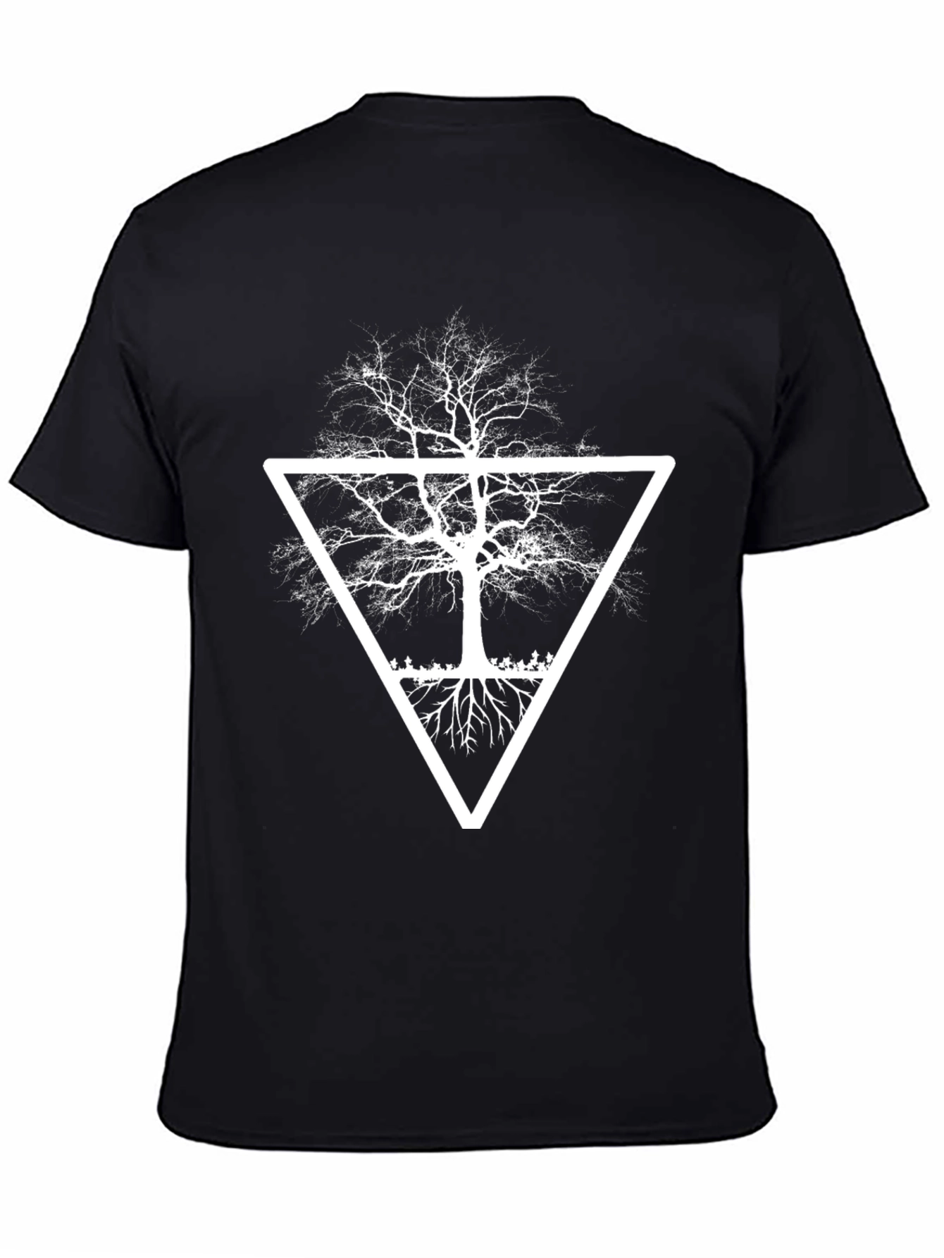 Black Abstract Tree Graphic Tee - Black Cotton Blend Shirt view 4