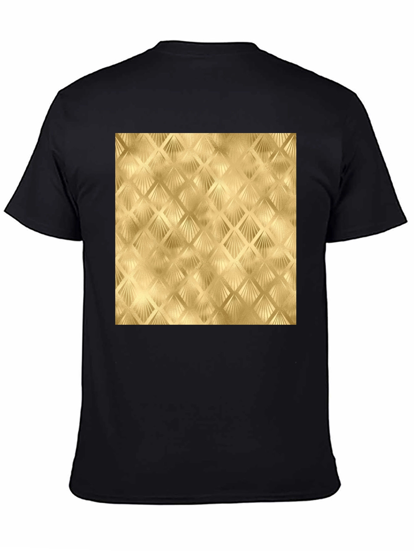 Black Golden Art Deco Pattern Black T-Shirt view 4