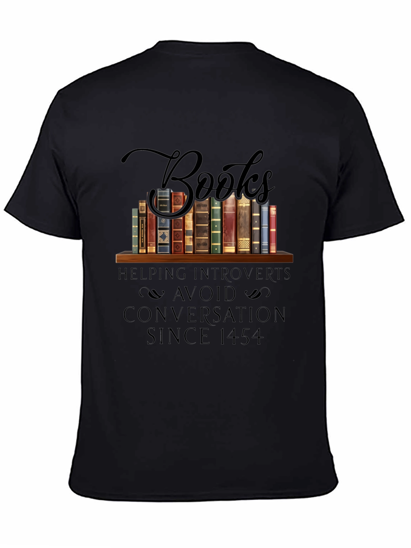 Black Introvert Book Lover T-Shirt: Avoid Conversations Since 1454 view 4