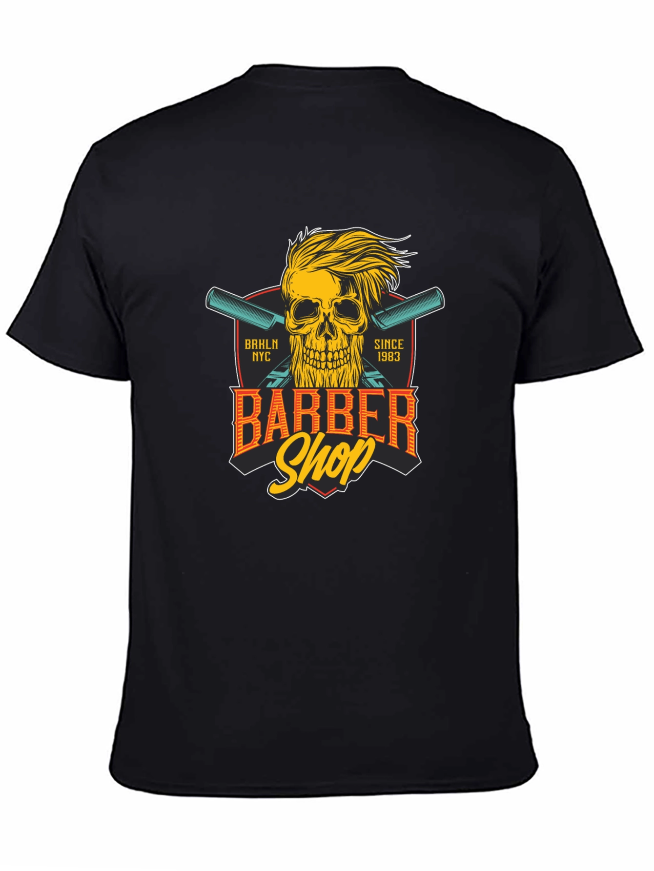 Black Barber Shop Skull T-Shirt - Est. 1983 view 4