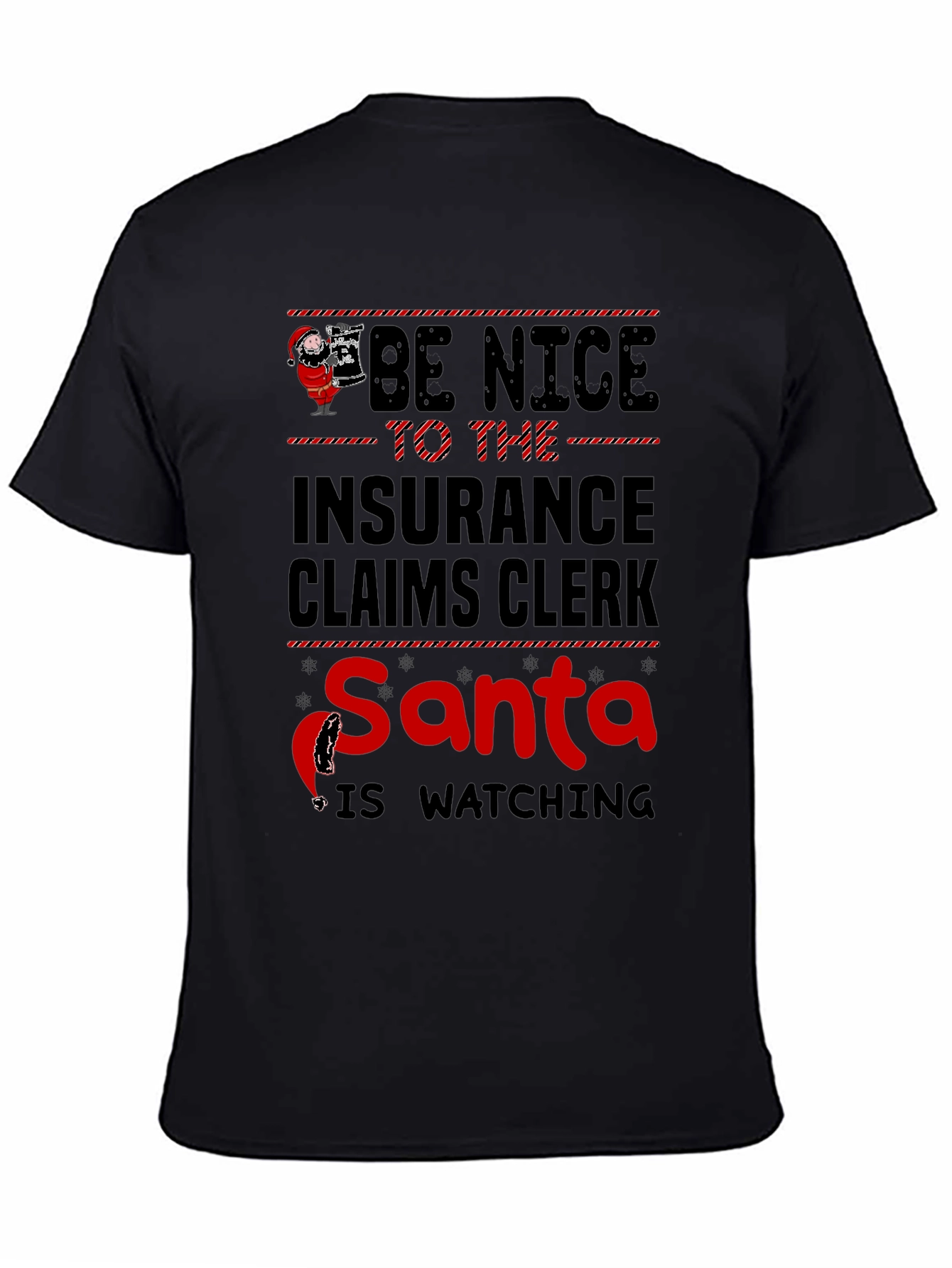 Black Insurance Claims Clerk Santa Watching T-Shirt view 4
