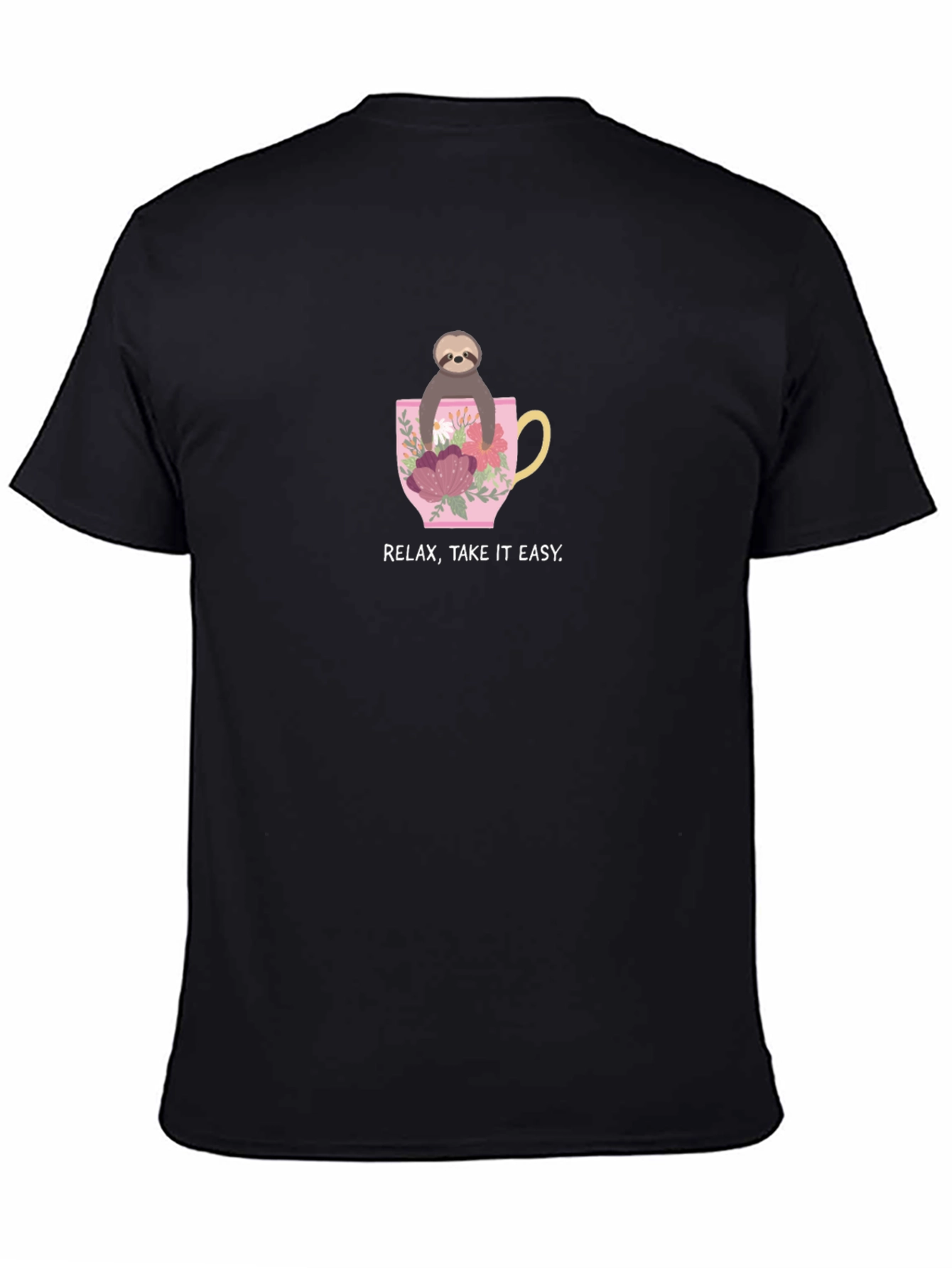 Black Relax, Take it Easy Sloth in Teacup Black T-Shirt view 4