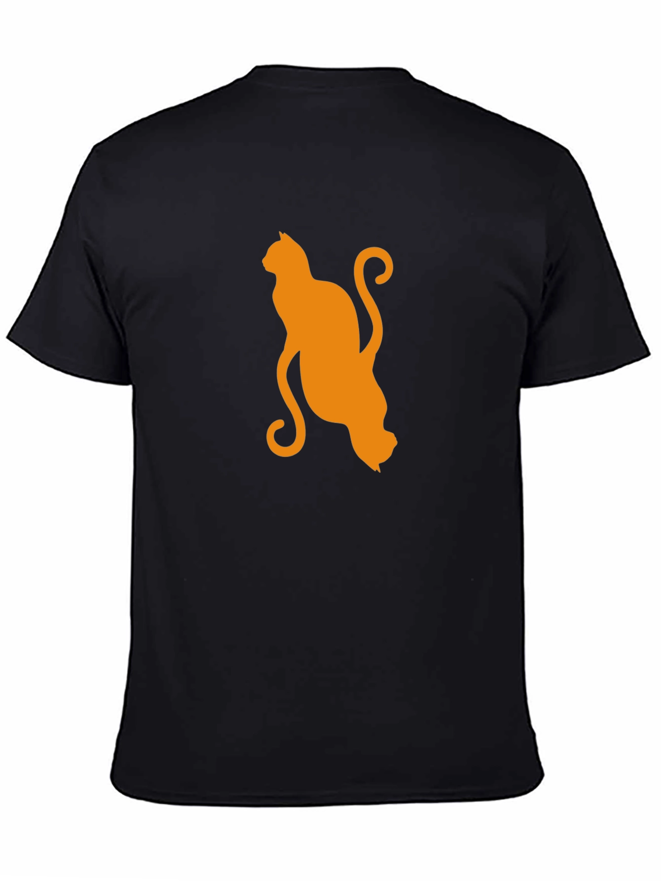 Black Orange Cat Silhouette Black T-Shirt view 4