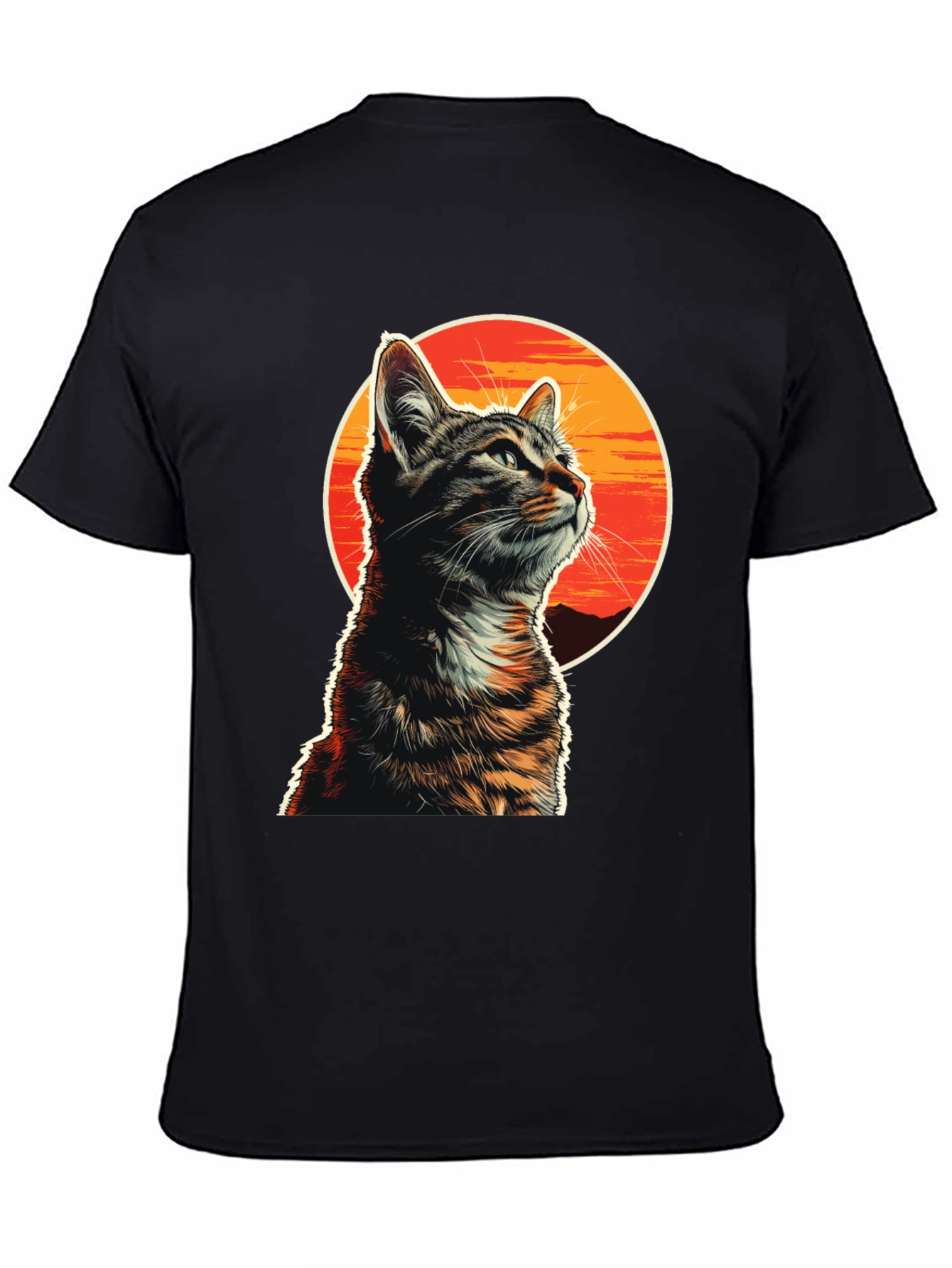Black Sunset Cat Graphic T-Shirt - Unique Design view 4