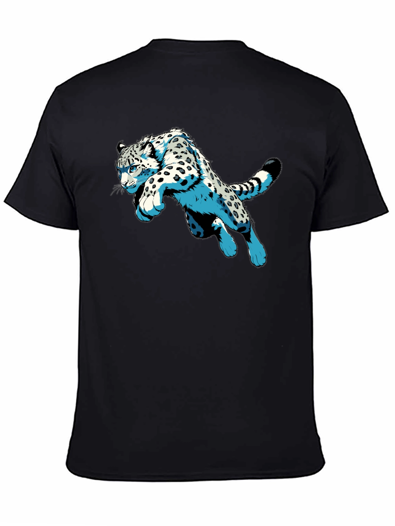 Black Snow Leopard Graphic Print Black T-Shirt view 4