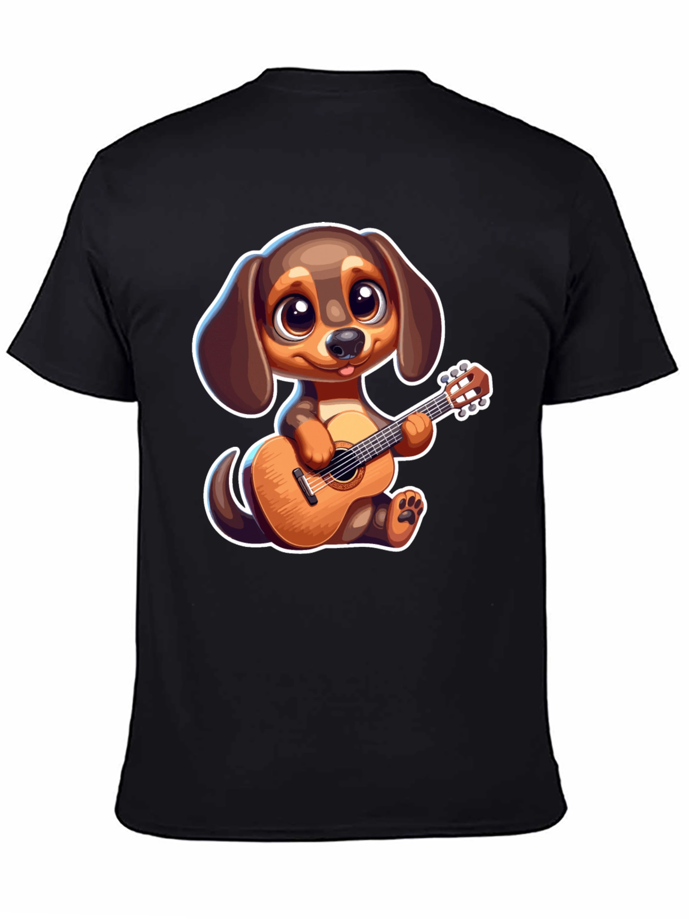 Black Cartoon Dog Playing Guitar T-Shirt view 4