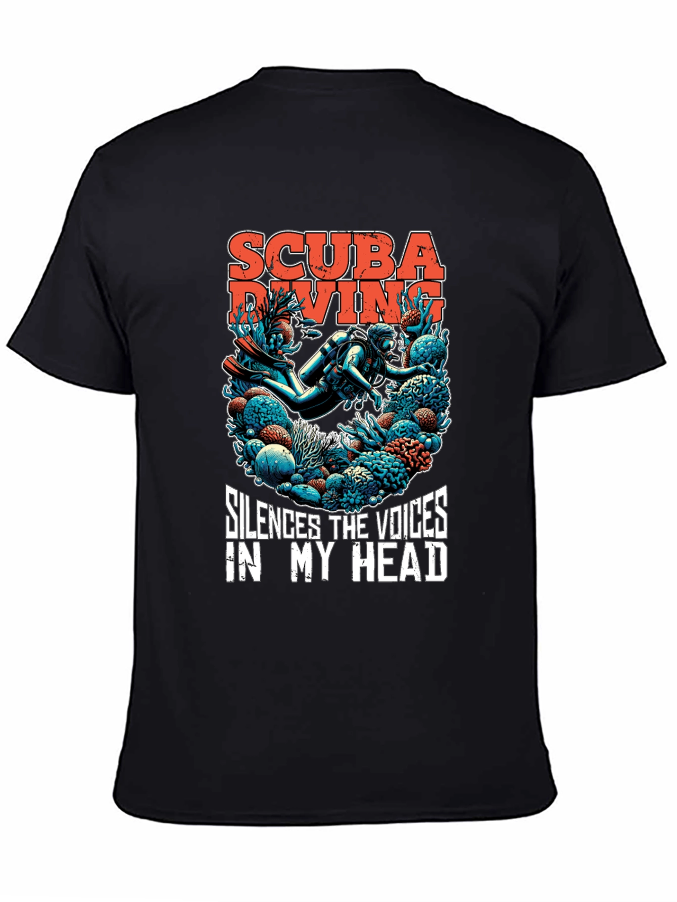 Black Scuba Diving T-Shirt - Silences the Voices Graphic Tee view 4