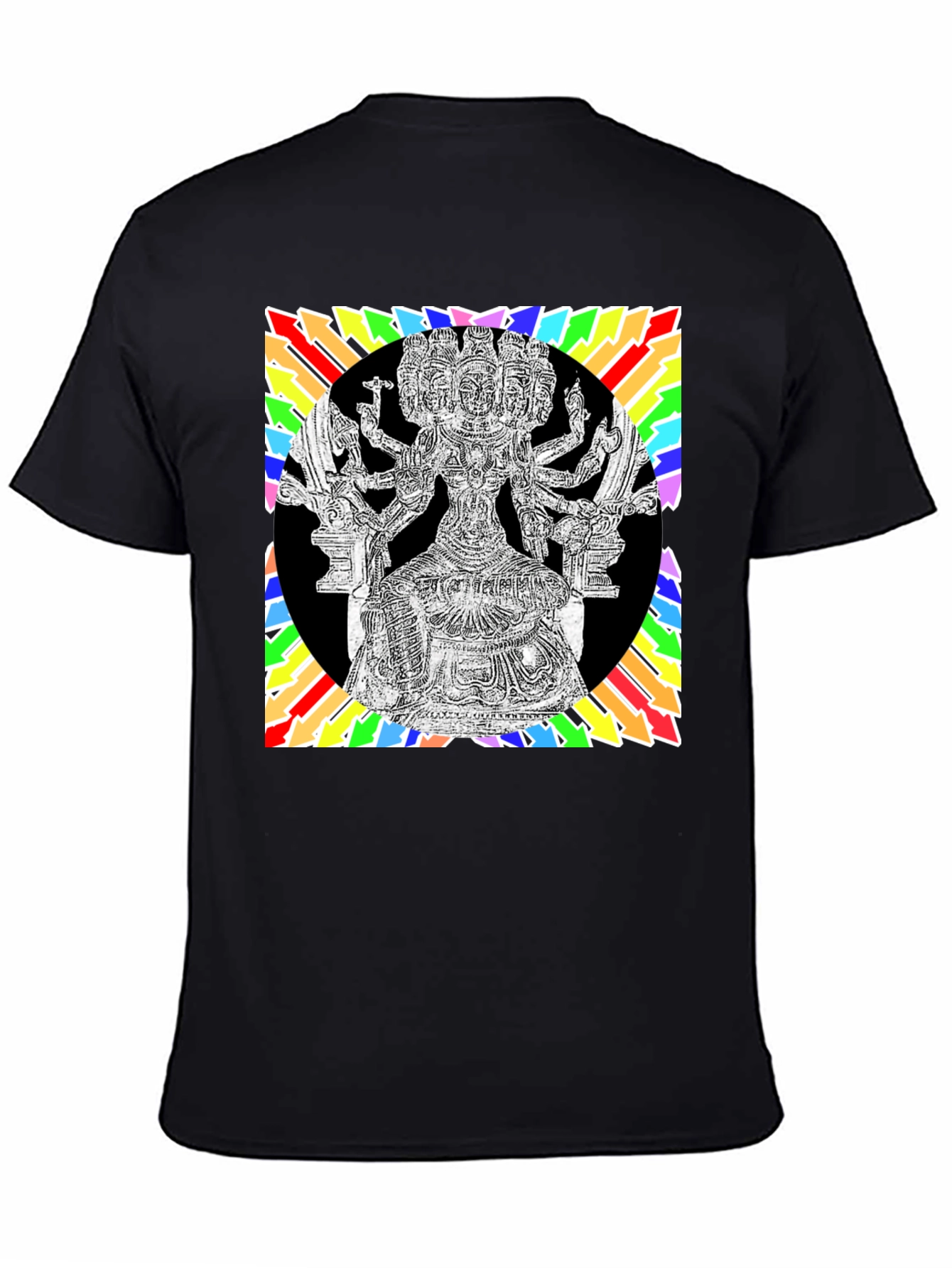 Black Black T-Shirt with Colorful Hindu Deity Graphic view 4