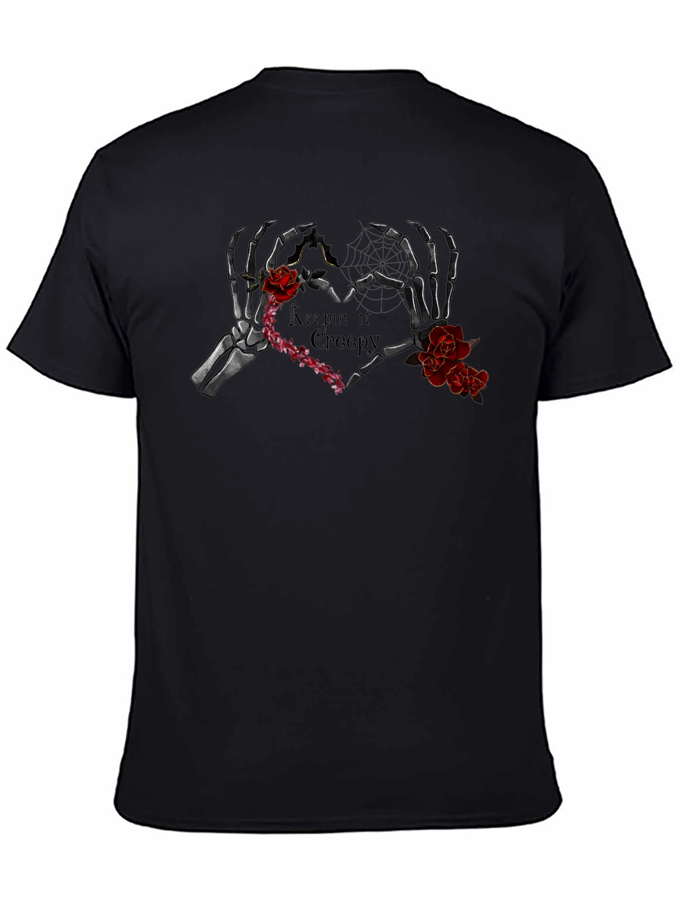 Black Keepin' It Creepy Skeleton Heart T-Shirt view 4