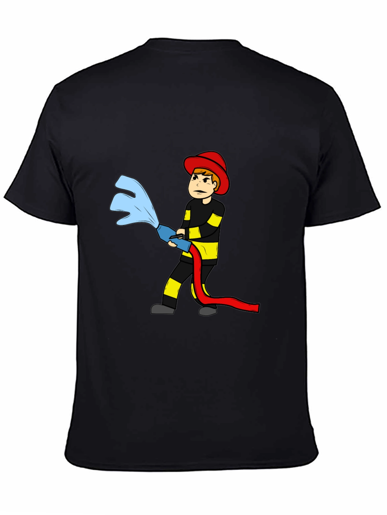 Black Cartoon Firefighter T-Shirt view 4