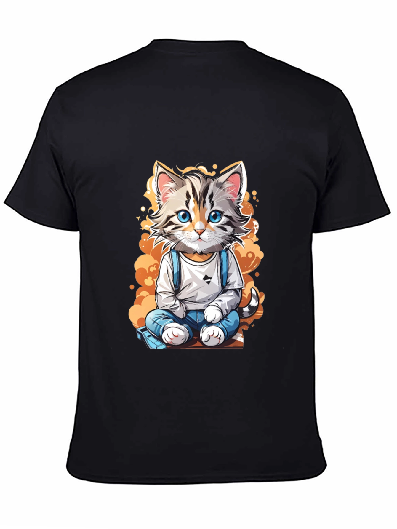 Black Cute Cartoon Cat Graphic Tee view 4