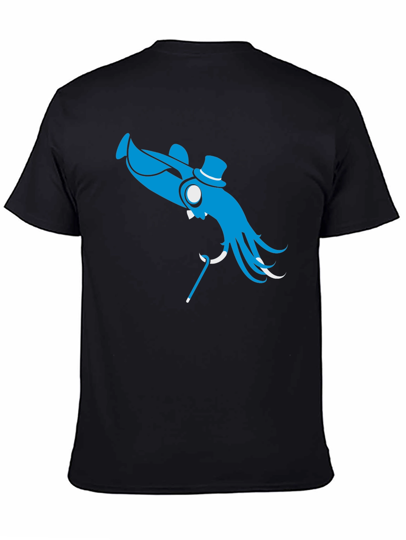 Black Blue Octopus Top Hat Cane T-Shirt - Unique Design view 4