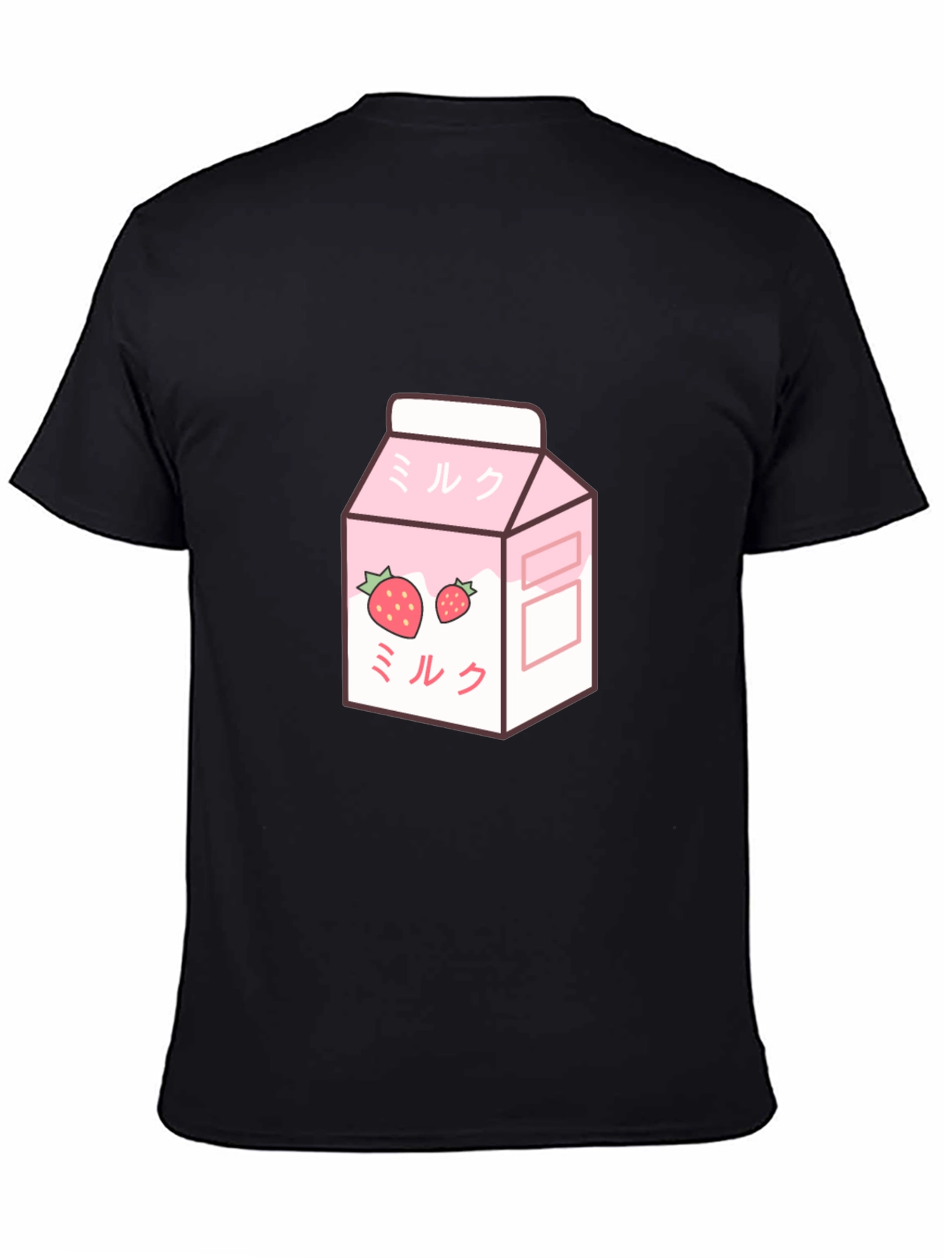 Black Strawberry Milk Cartoon Graphic T-Shirt view 4