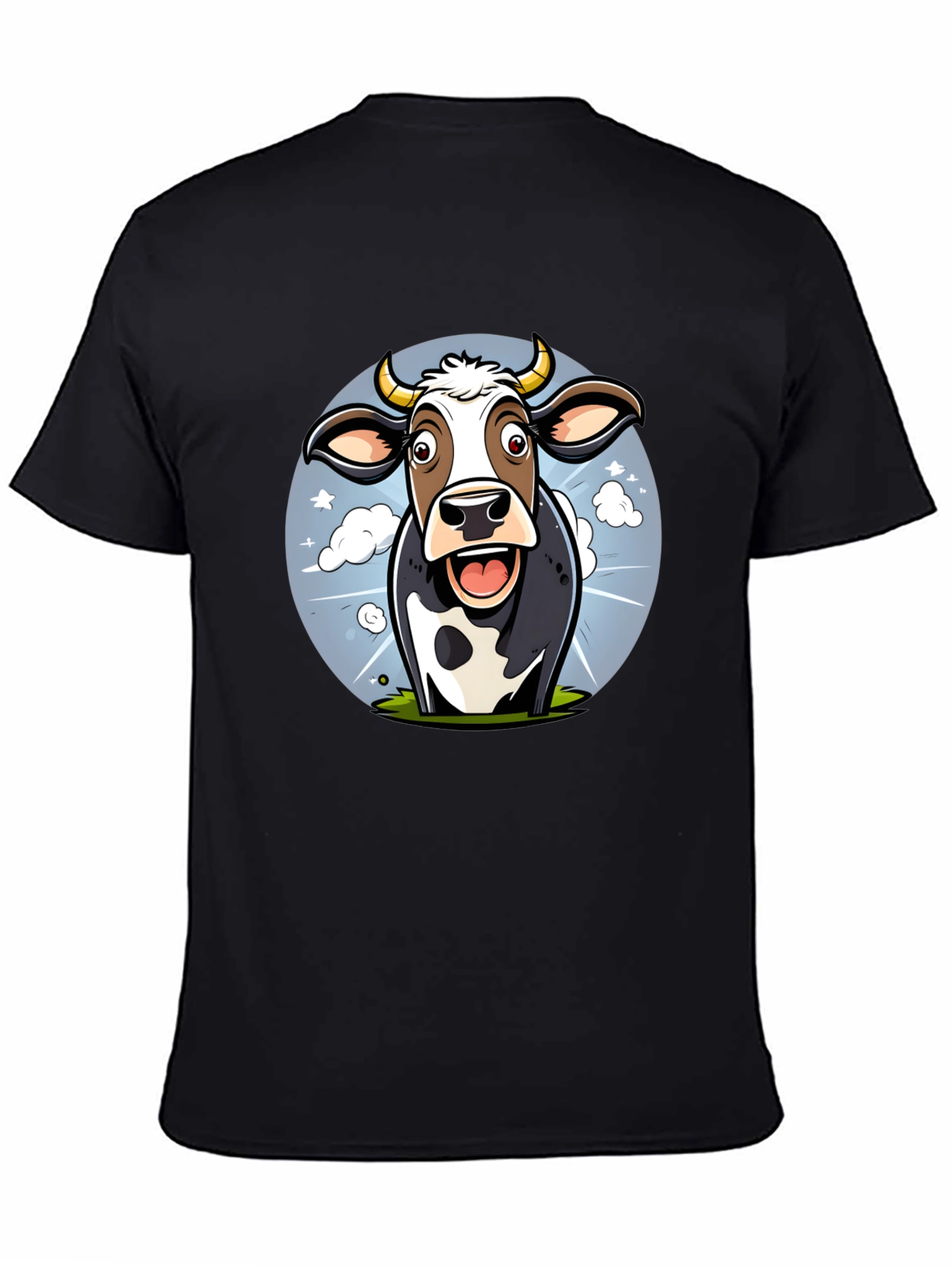 Black Funny Cow Cartoon Graphic Print Black T-Shirt view 4