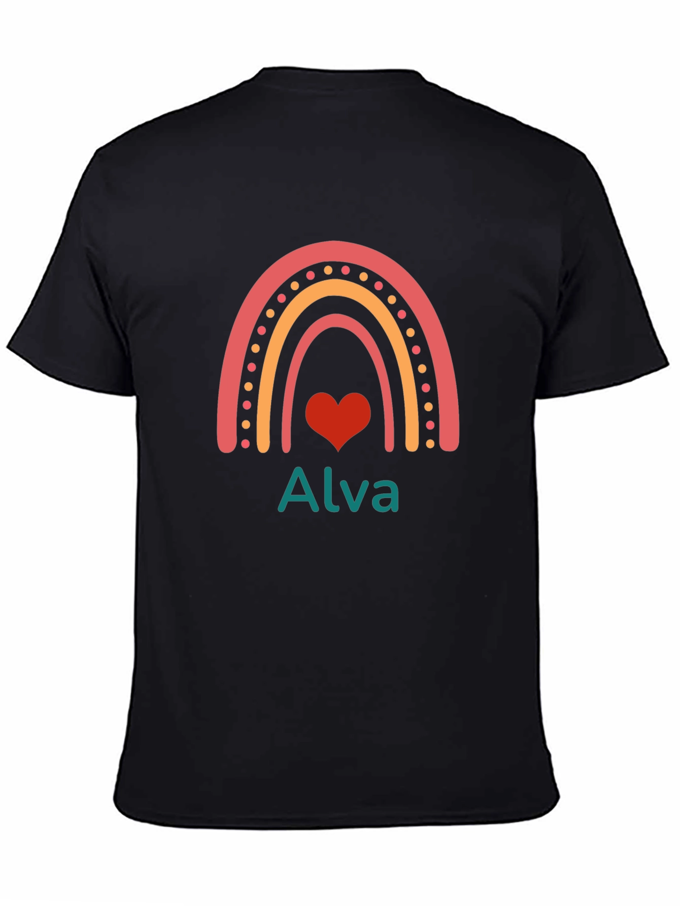 Black Rainbow Heart Alva T-Shirt - Custom Name Tee view 4