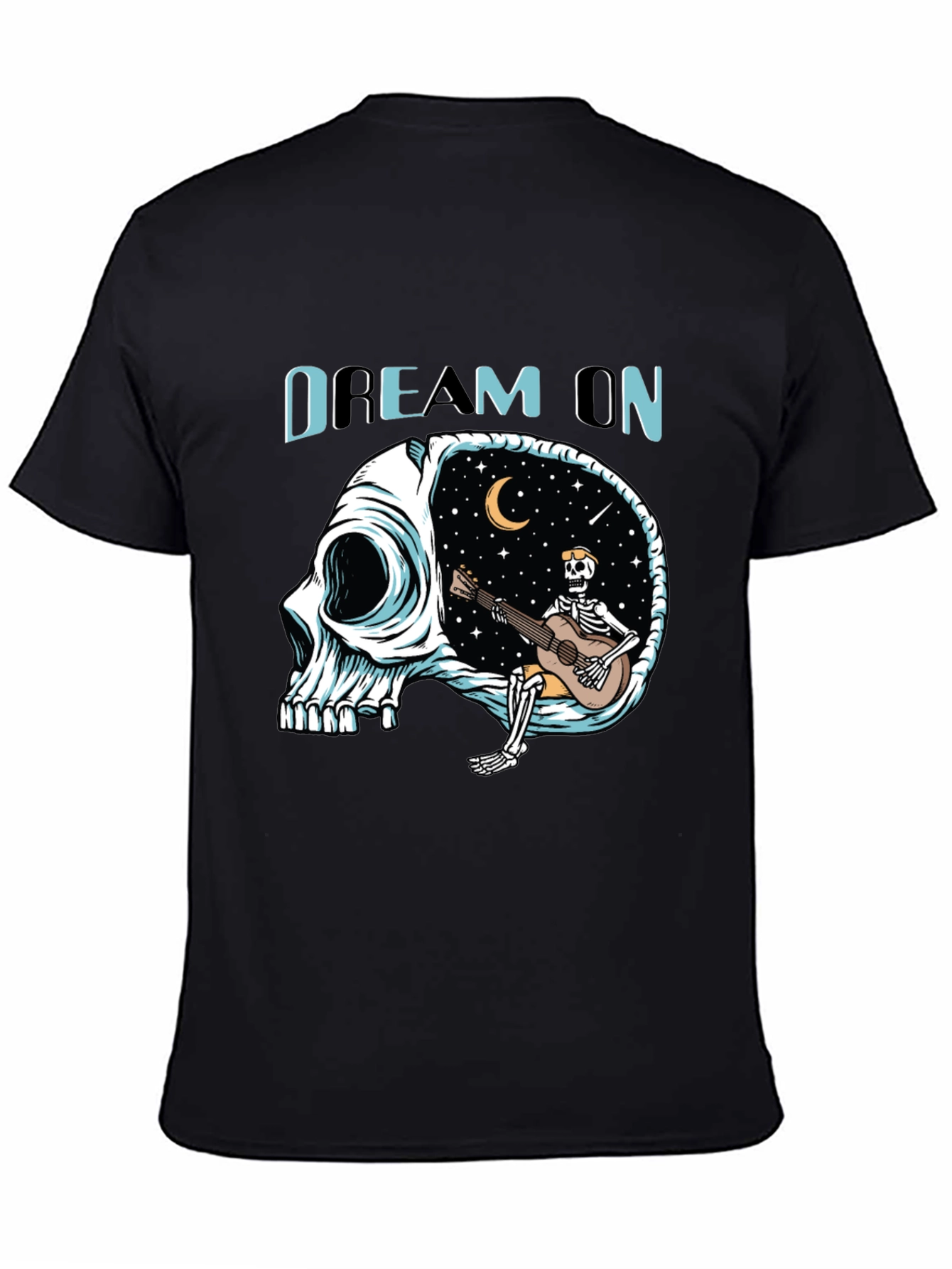 Black Dream On Skull Graphic Tee - Unique Black T-Shirt view 4