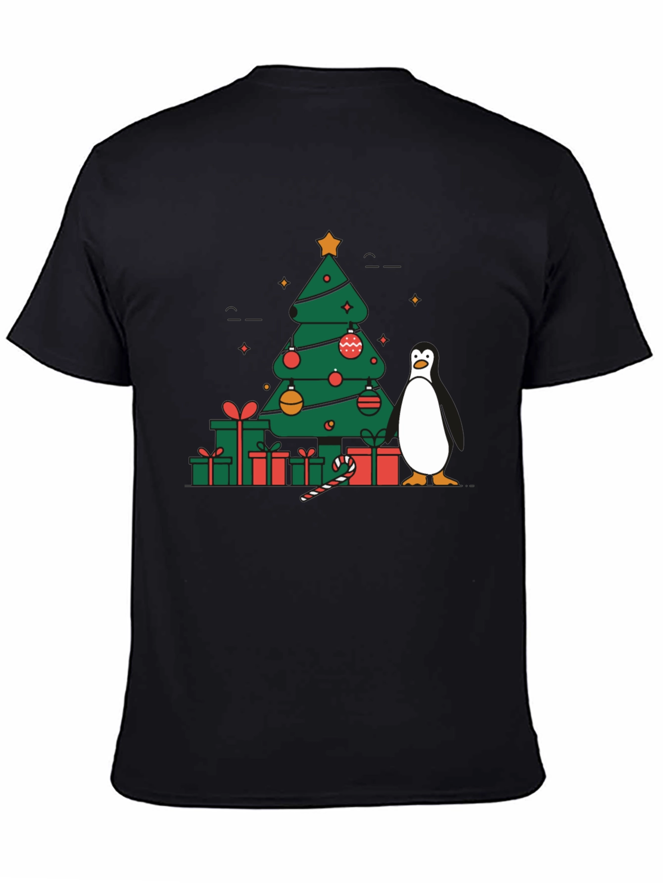 Black Festive Christmas Tree & Penguin Graphic Tee view 4