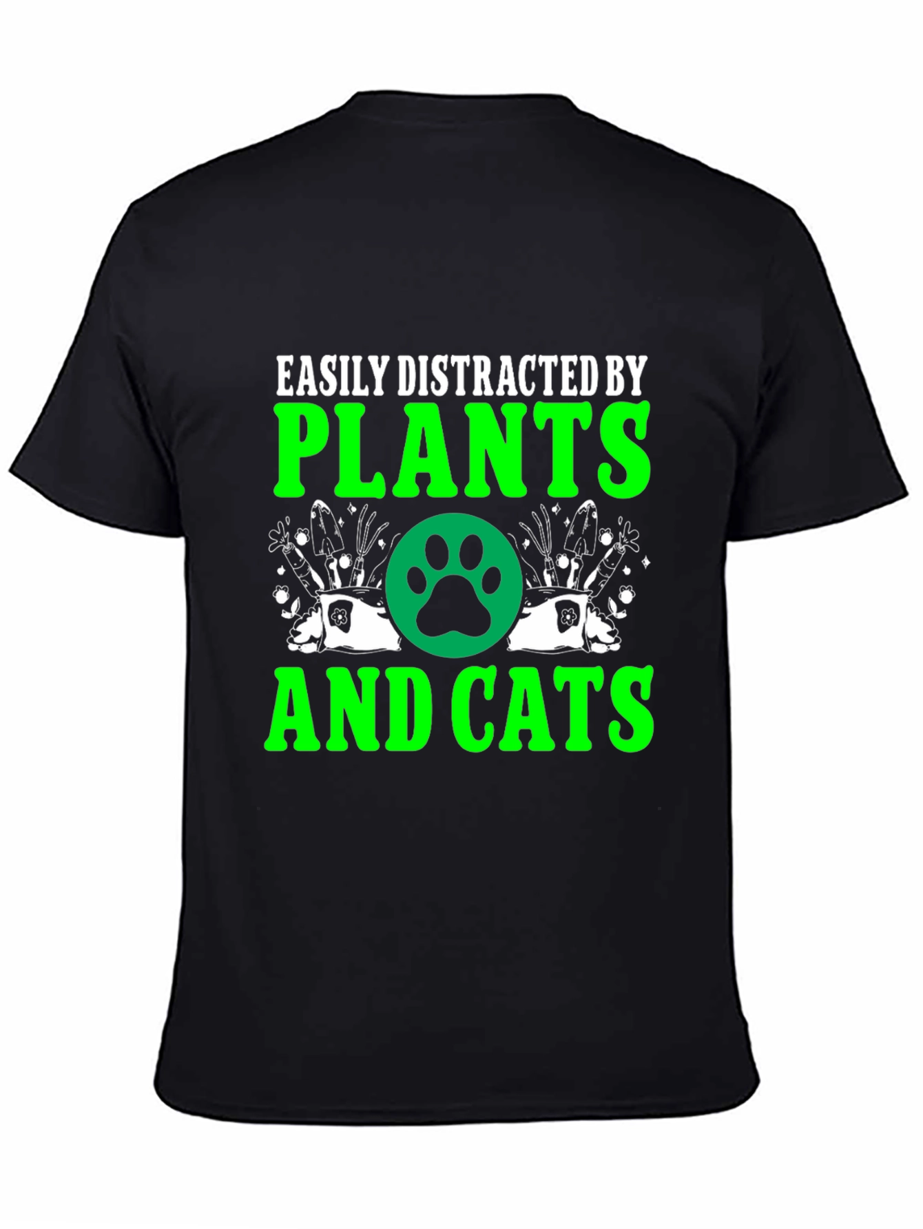 Black Easily Distracted by Plants and Cats T-Shirt view 4