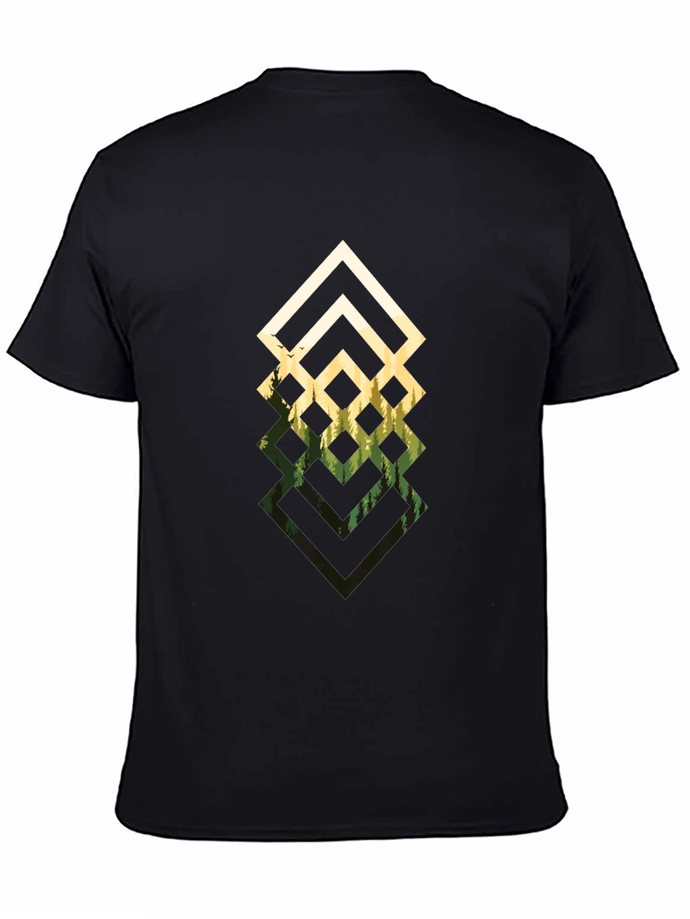 Black Geometric Forest Black T-Shirt view 4