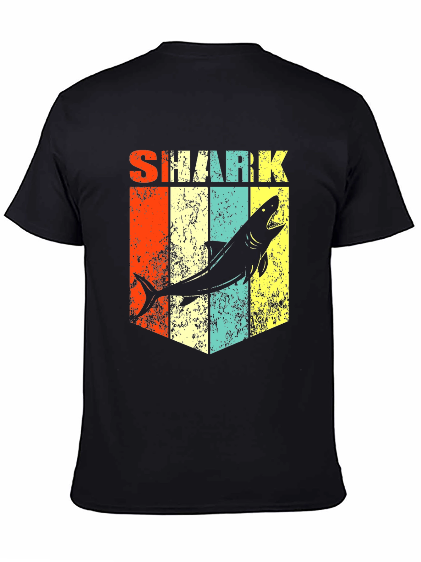Black Retro Shark Graphic Tee - Stylish Men's Black T-Shirt view 4