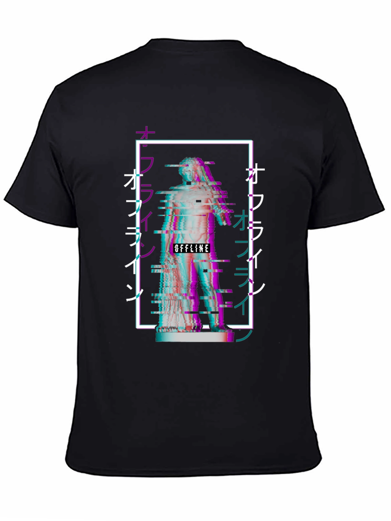 Black Offline Vaporwave Statue Graphic Tee - Black view 4