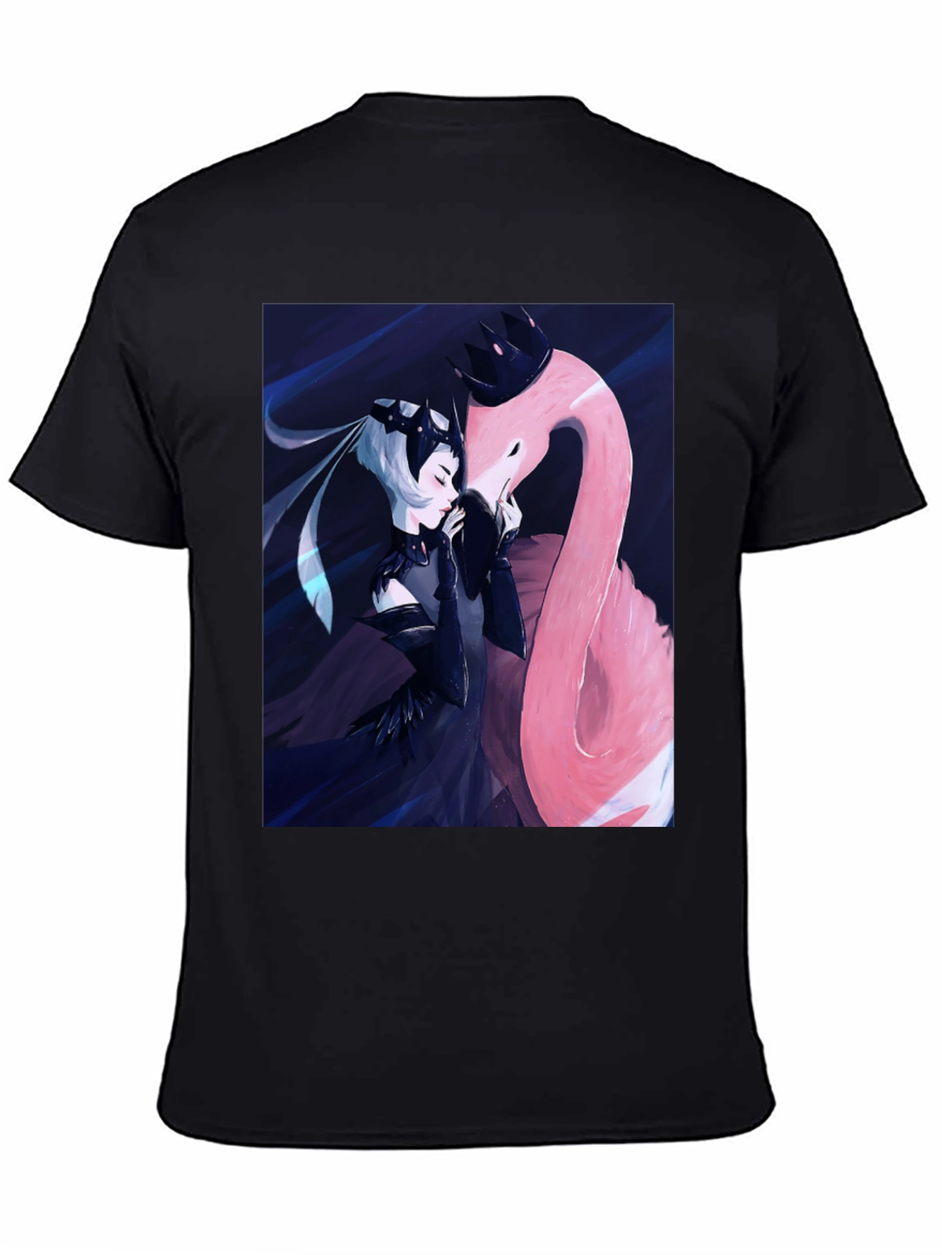 Black Black T-Shirt with Fantasy Flamingo Design view 4
