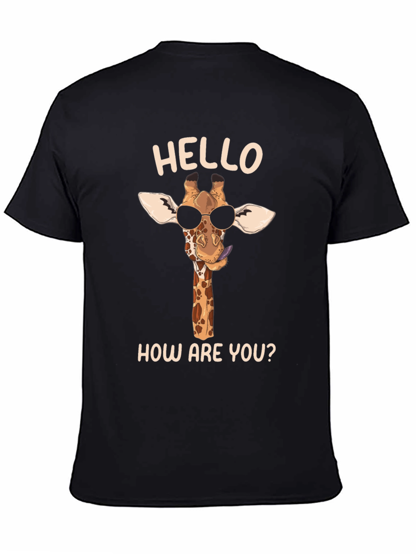 Black Cool Giraffe Tee: Hello, How Are You? Black Shirt view 4