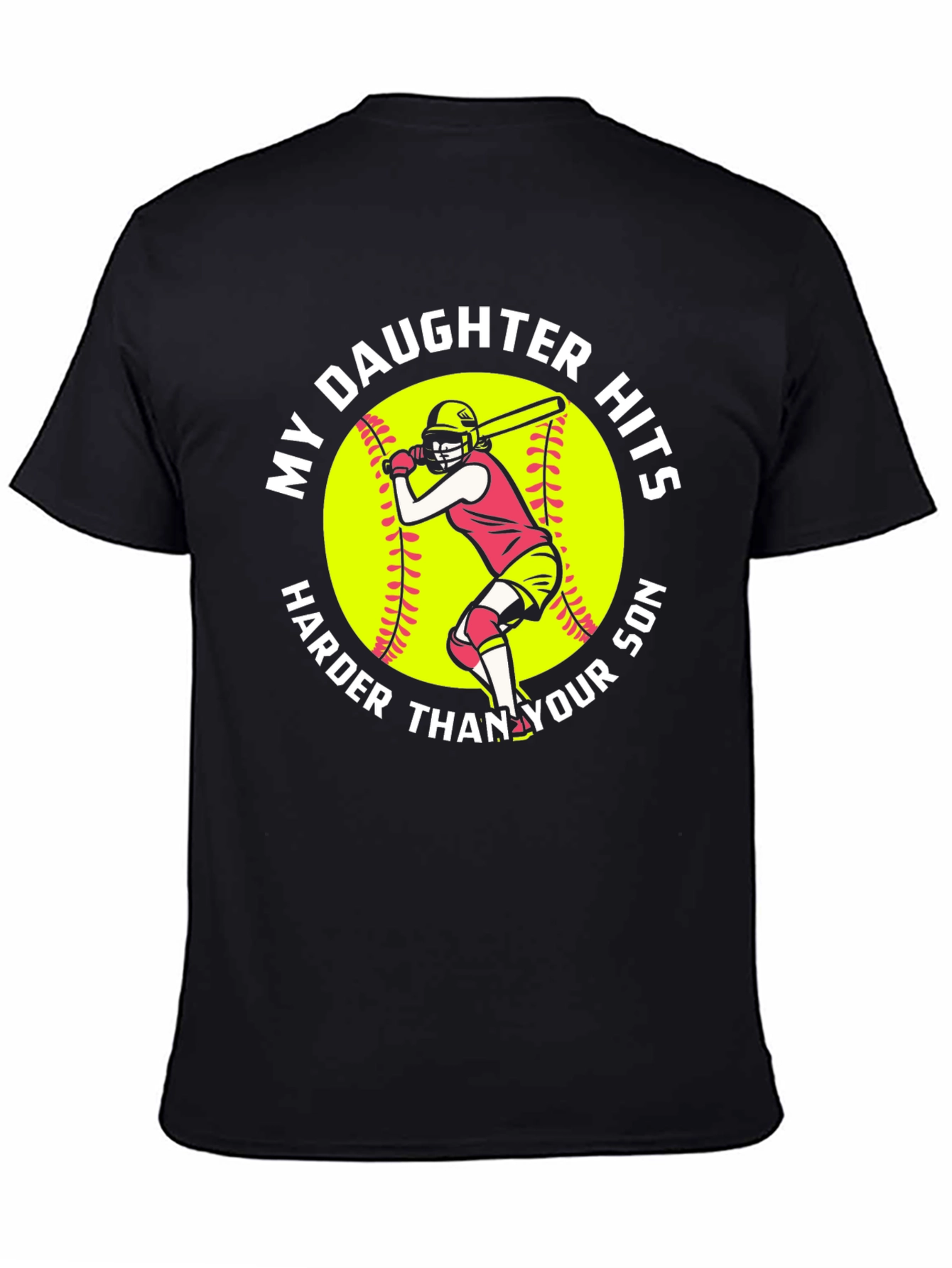 Black My Daughter Hits Harder Funny Softball Graphic Tee view 4