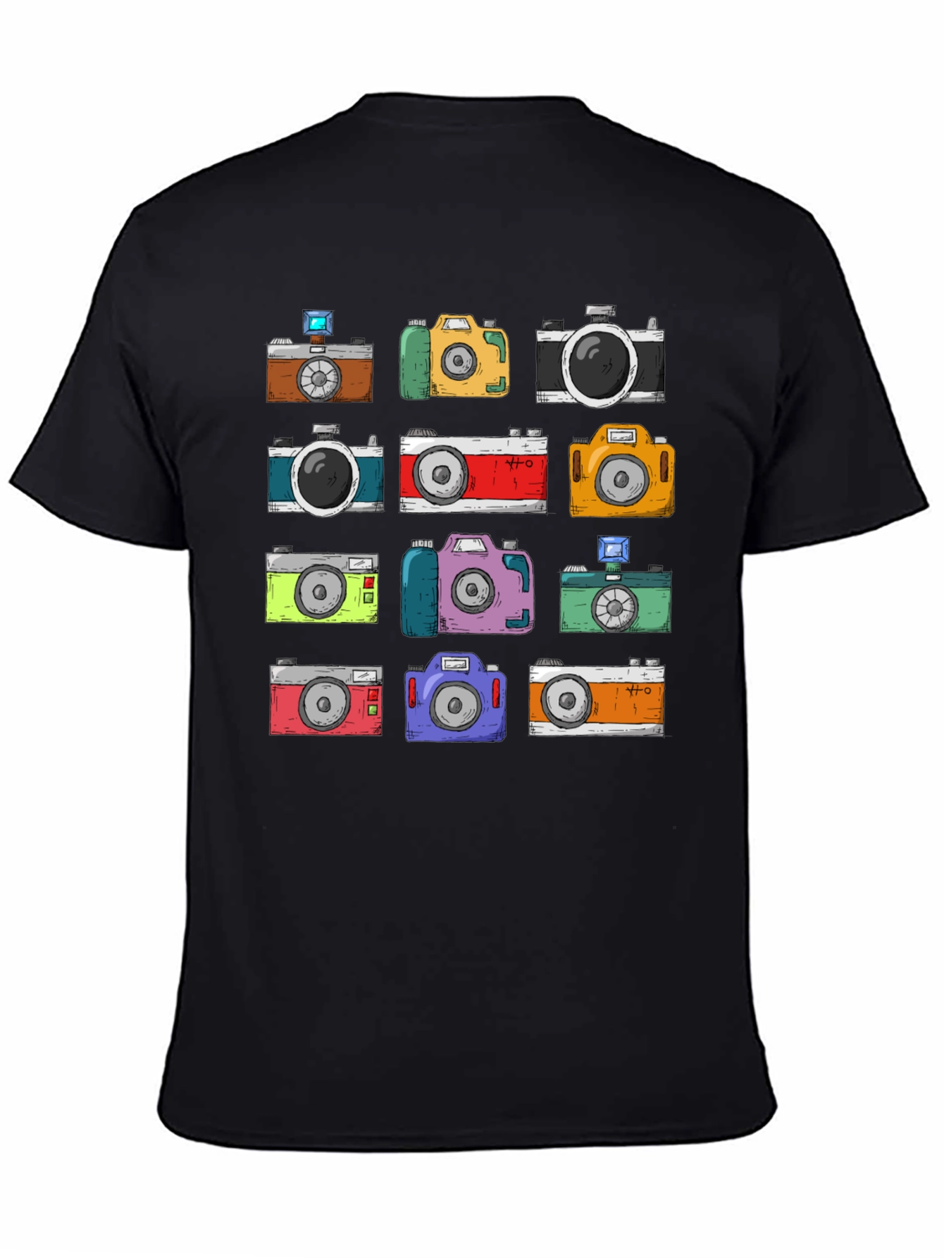 Black Retro Camera Pattern T-Shirt - Photographer Style view 4