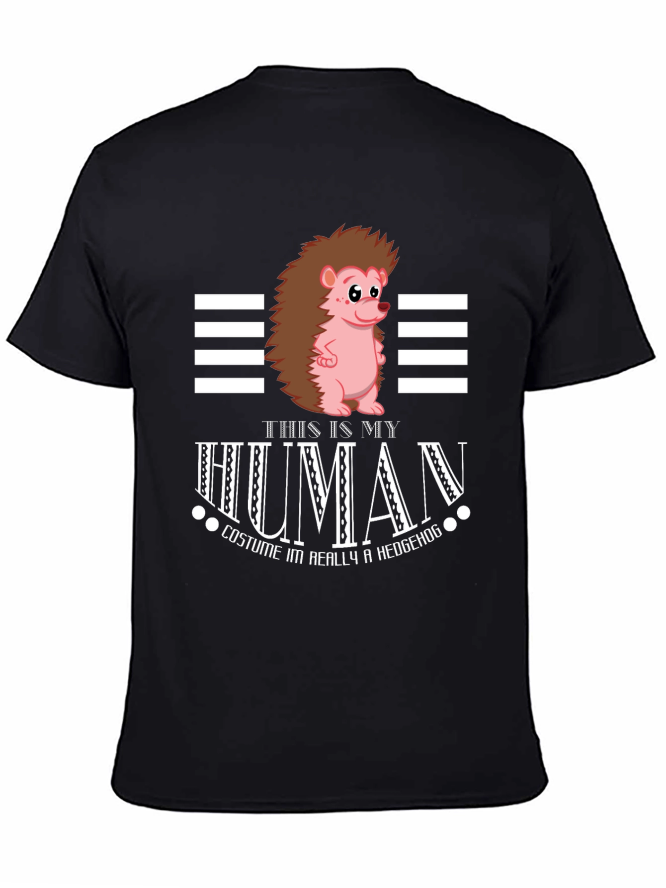 Black Funny Hedgehog Human Costume T-Shirt view 4