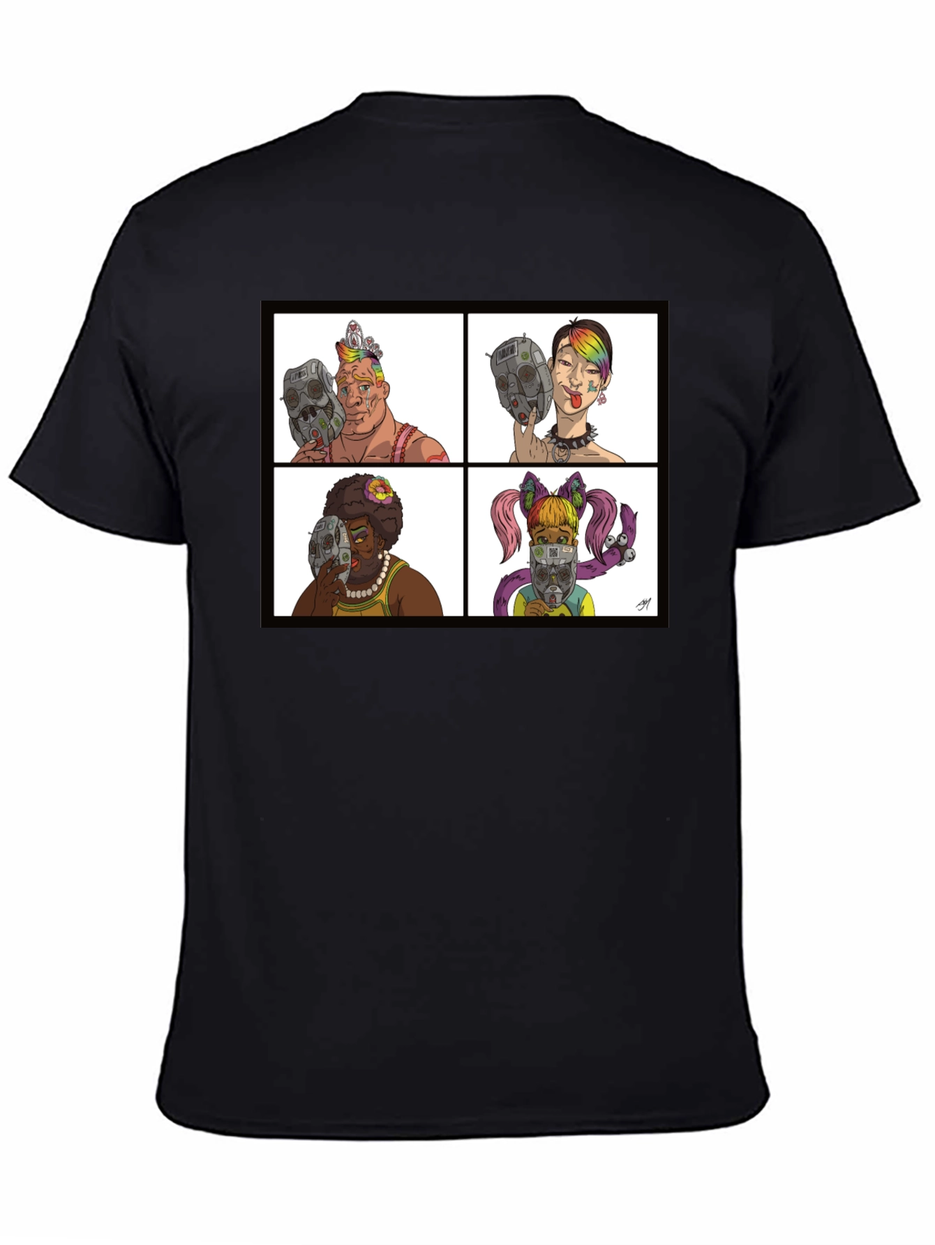 Black Unique Cartoon Face T-Shirt view 4