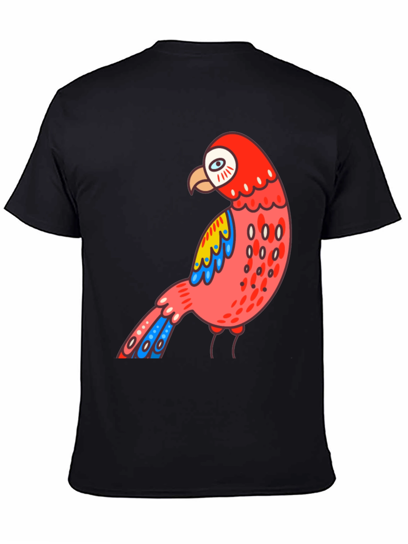 Black Men's Black T-shirt with Parrot Graphic view 4