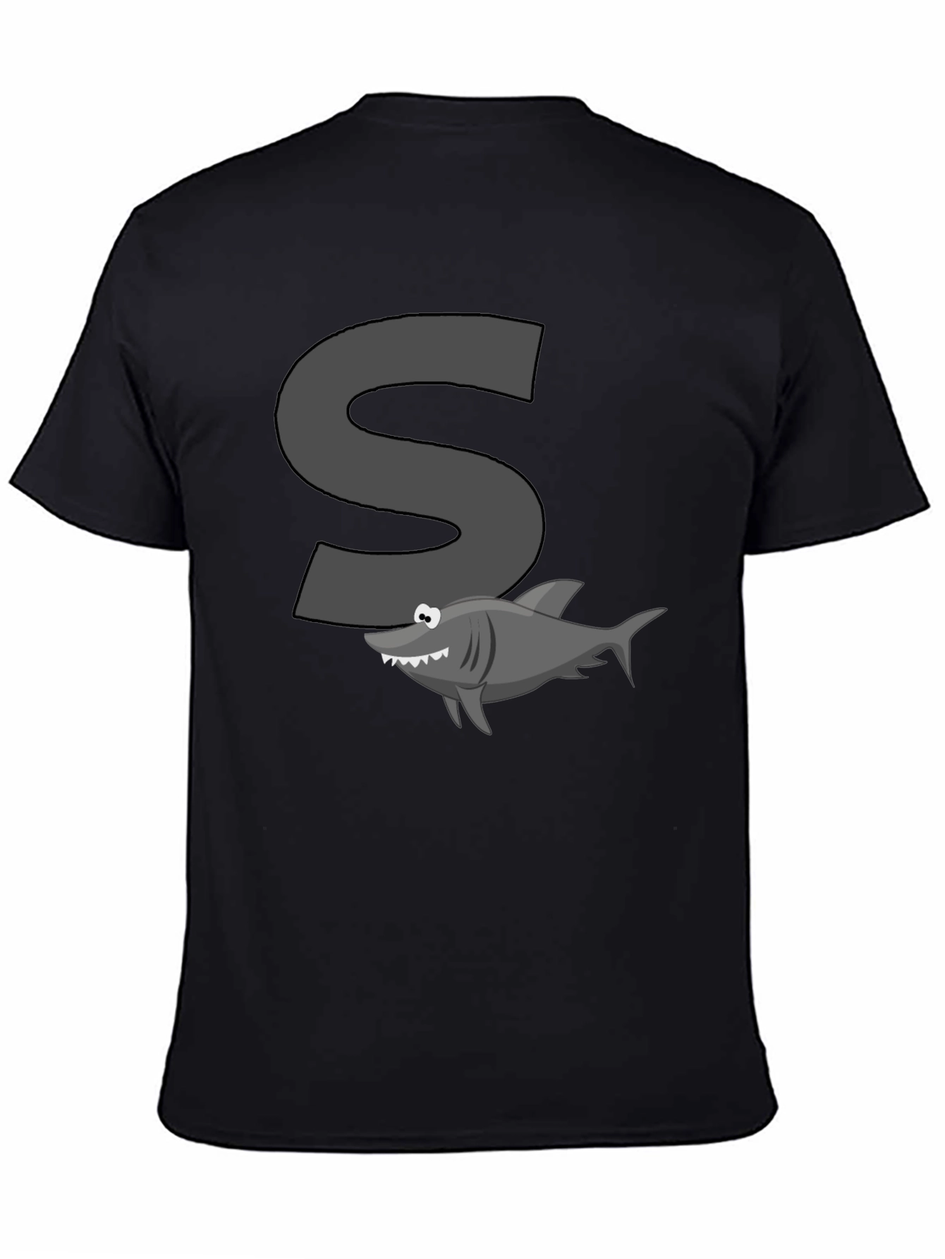Black Shark S Letter Cartoon Black T-Shirt view 4