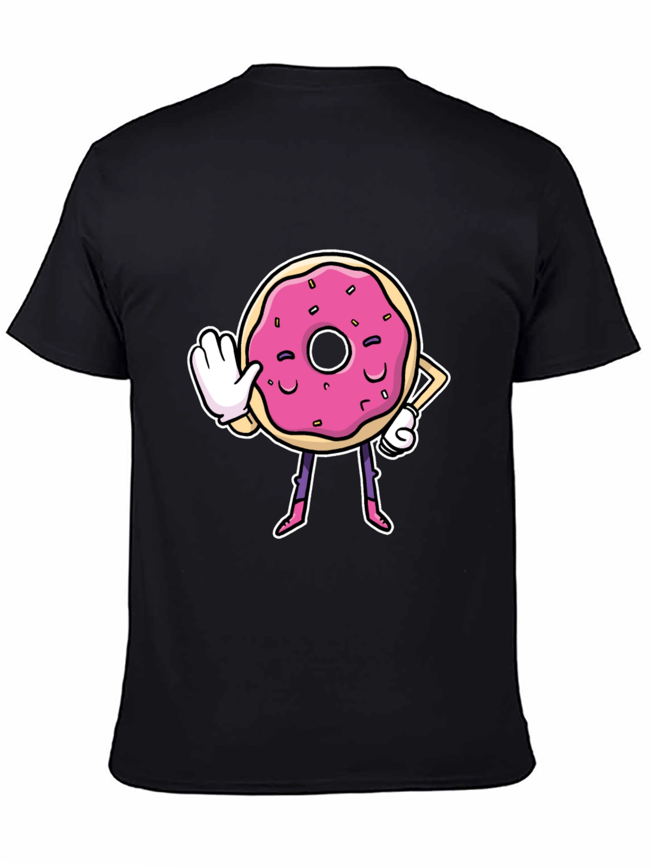 Black Funny Donut Cartoon Black T-Shirt view 4