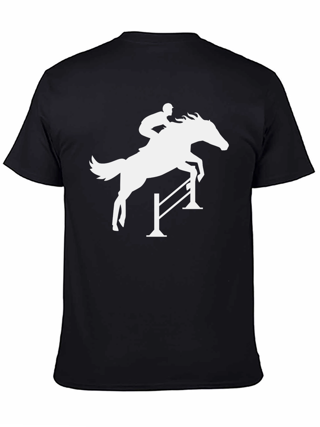 Black Equestrian Horse Jumping Silhouette Black T-Shirt view 4