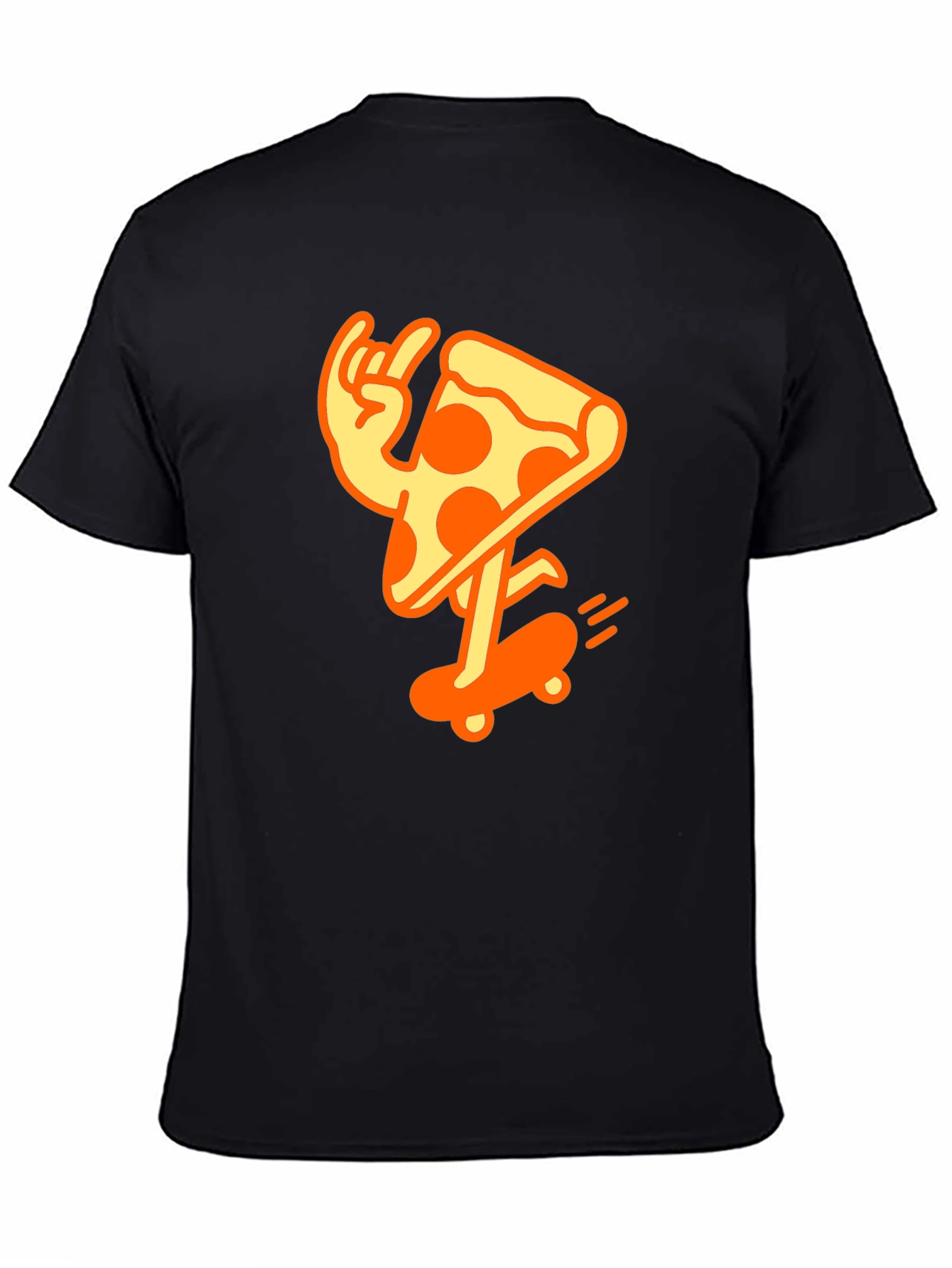 Black Cool Pizza Skater Graphic T-Shirt - Black Cotton Tee view 4