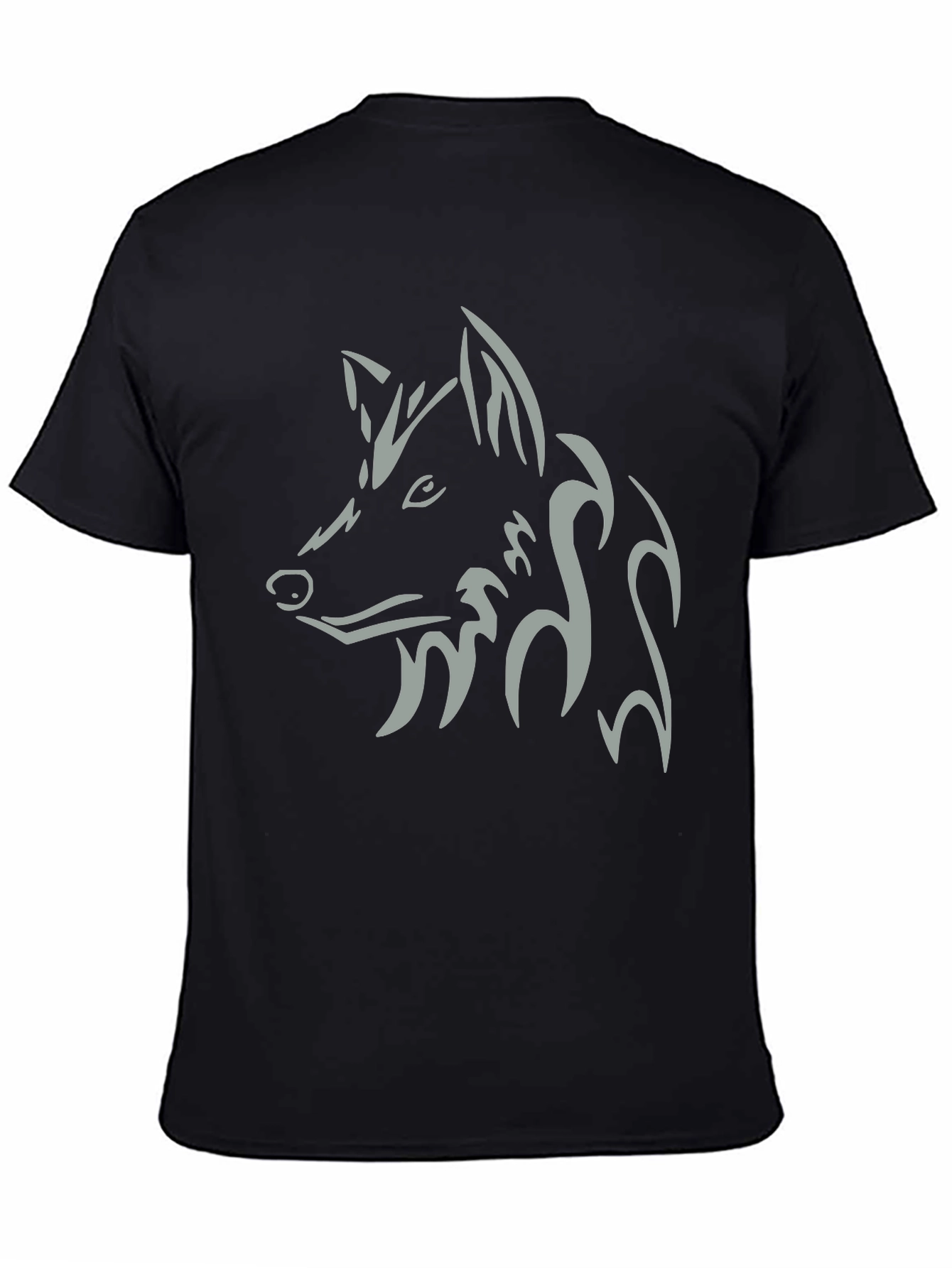 Men's Black T-Shirt with Tribal Wolf Design - 4