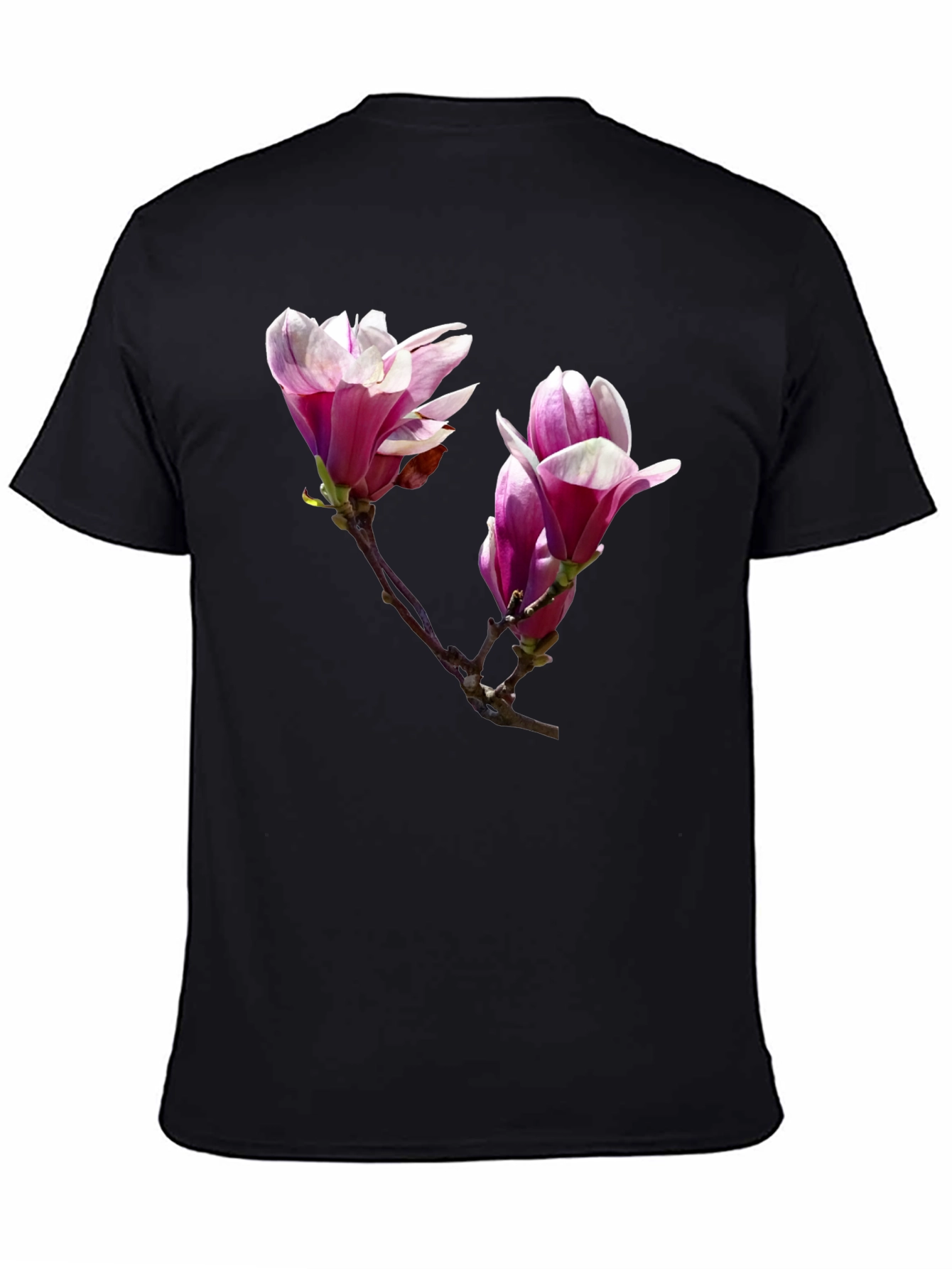 Black Floral Print Black T-Shirt - Botanical Design view 4