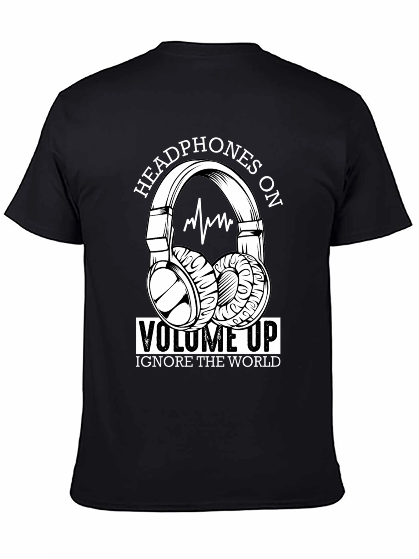 Black Headphones On Volume Up Black T-Shirt view 4
