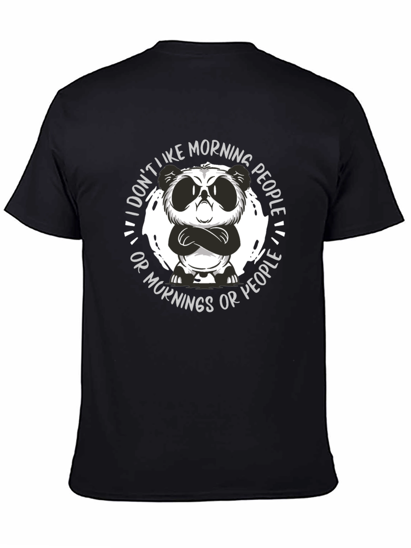 Black Grumpy Panda Morning People Graphic Tee view 4