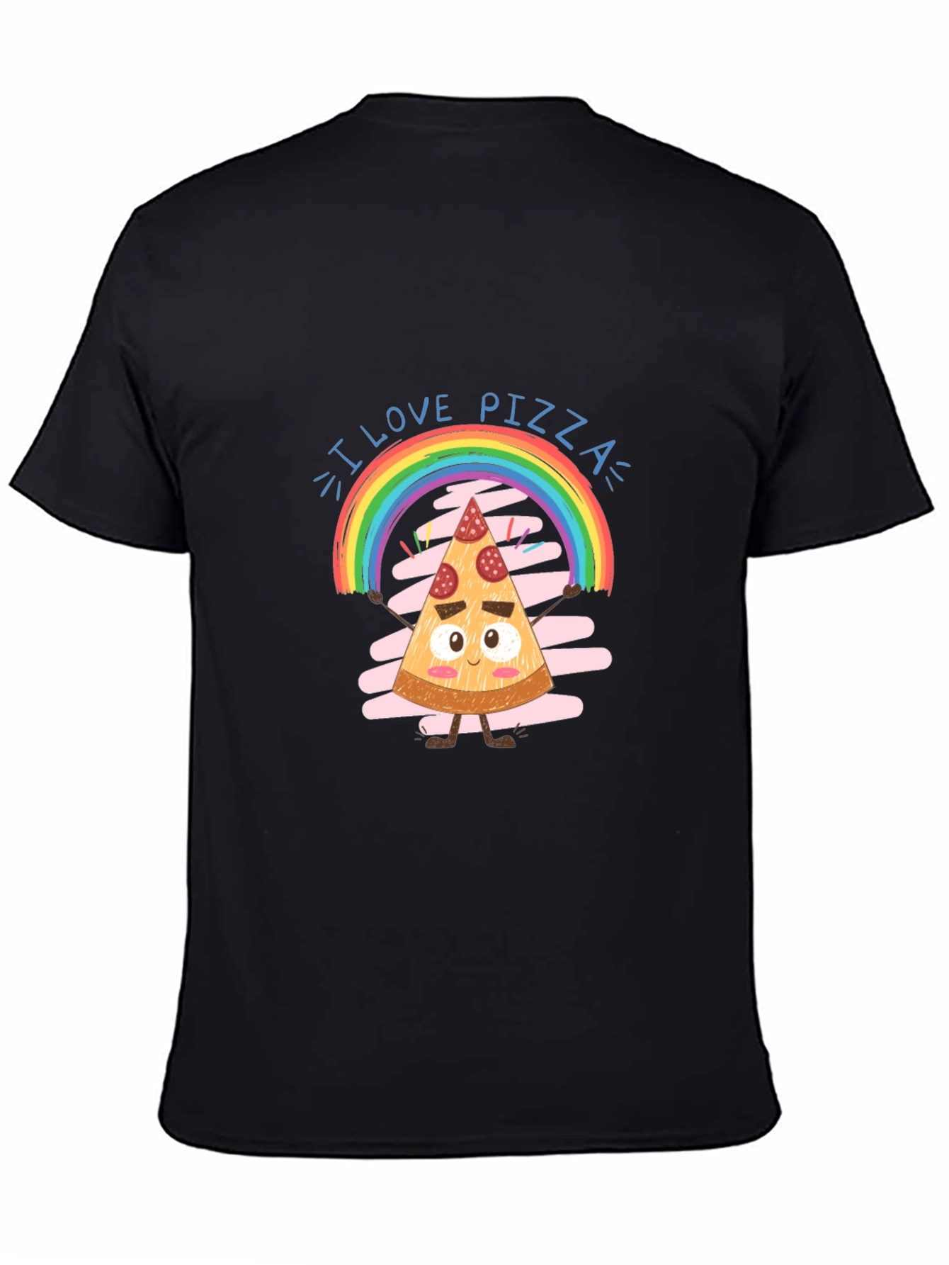 Black I Love Pizza Graphic Tee Rainbow Slice Black Cotton view 4