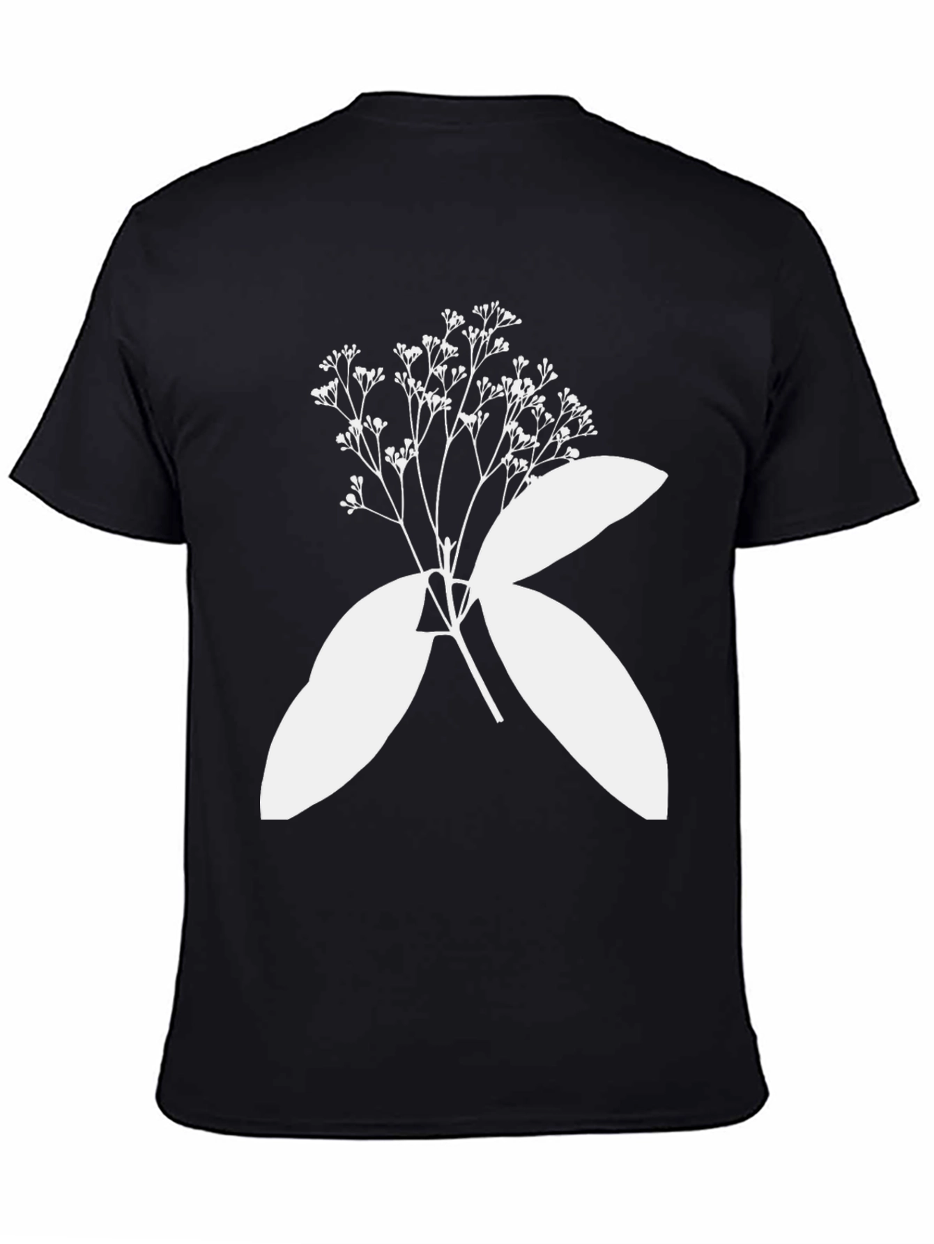 Black Black T-Shirt with Botanical White Print view 4
