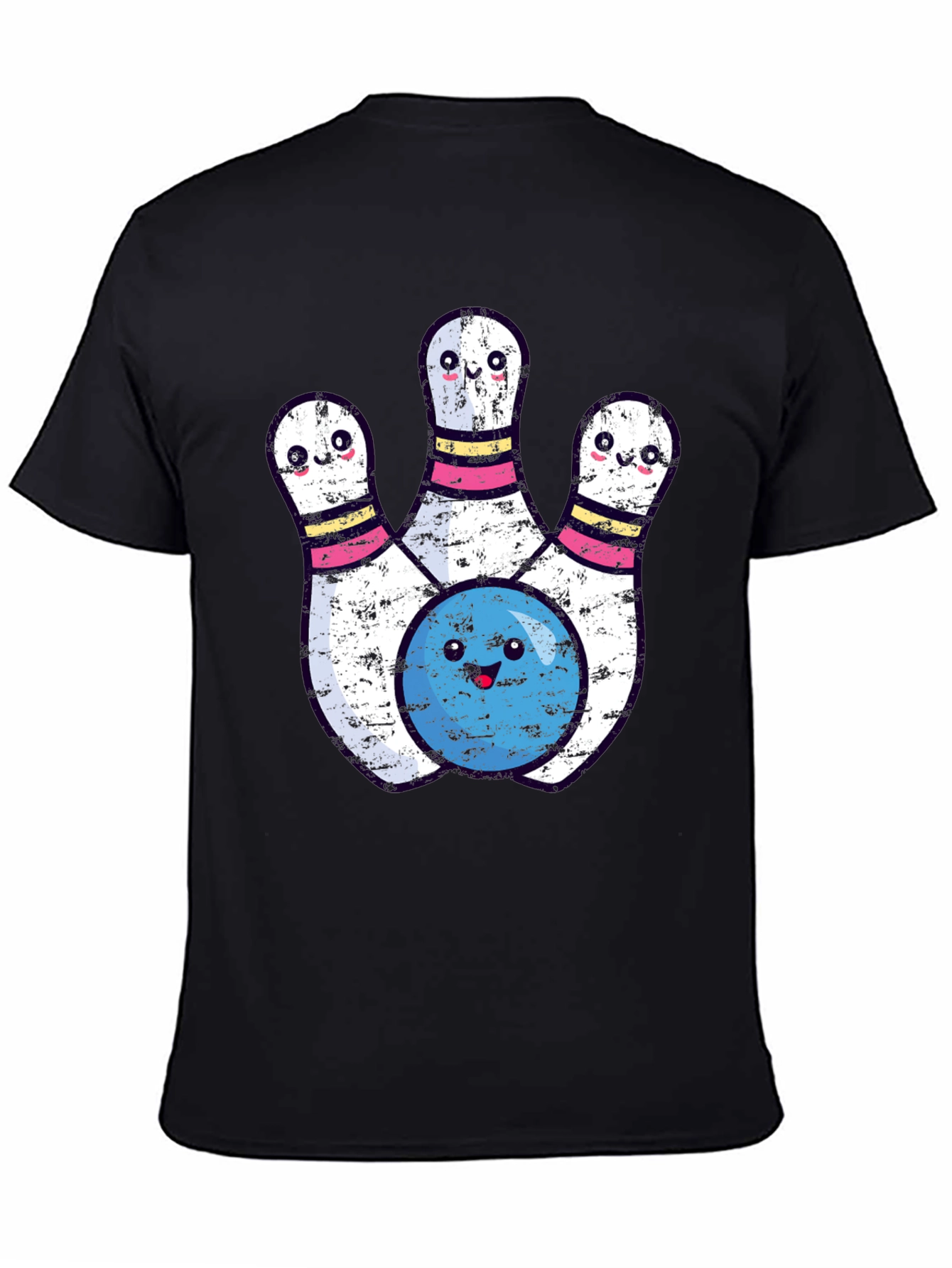 Black Cute Bowling Pins & Ball Graphic T-Shirt view 4