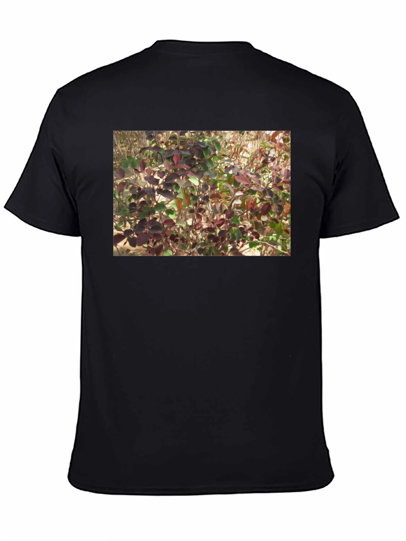 Black Nature Leaves Print Black T-Shirt view 4