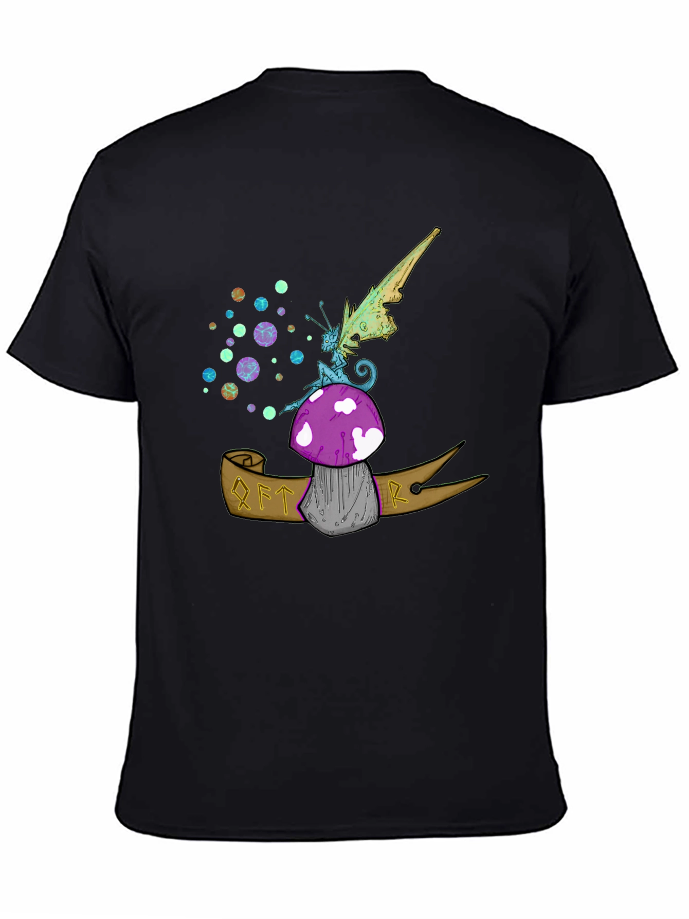 Black Whimsical Fairy Mushroom Graphic Tee - Black view 4