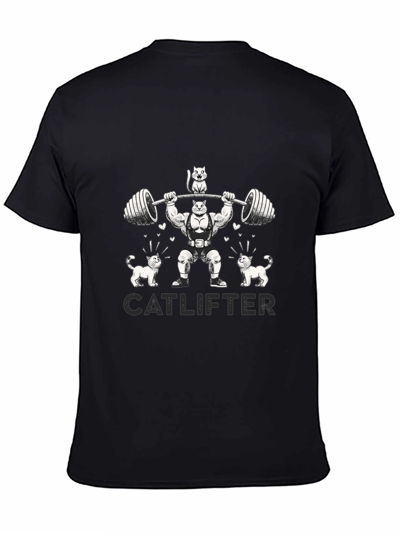 Black Catlifter Graphic T-Shirt - Weightlifting Cats view 4