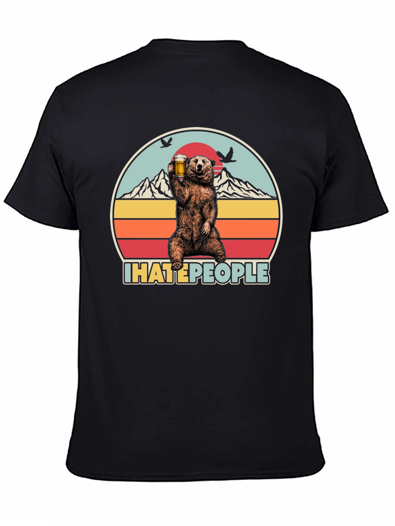 Black I Hate People Bear Drinking Beer T-Shirt view 4
