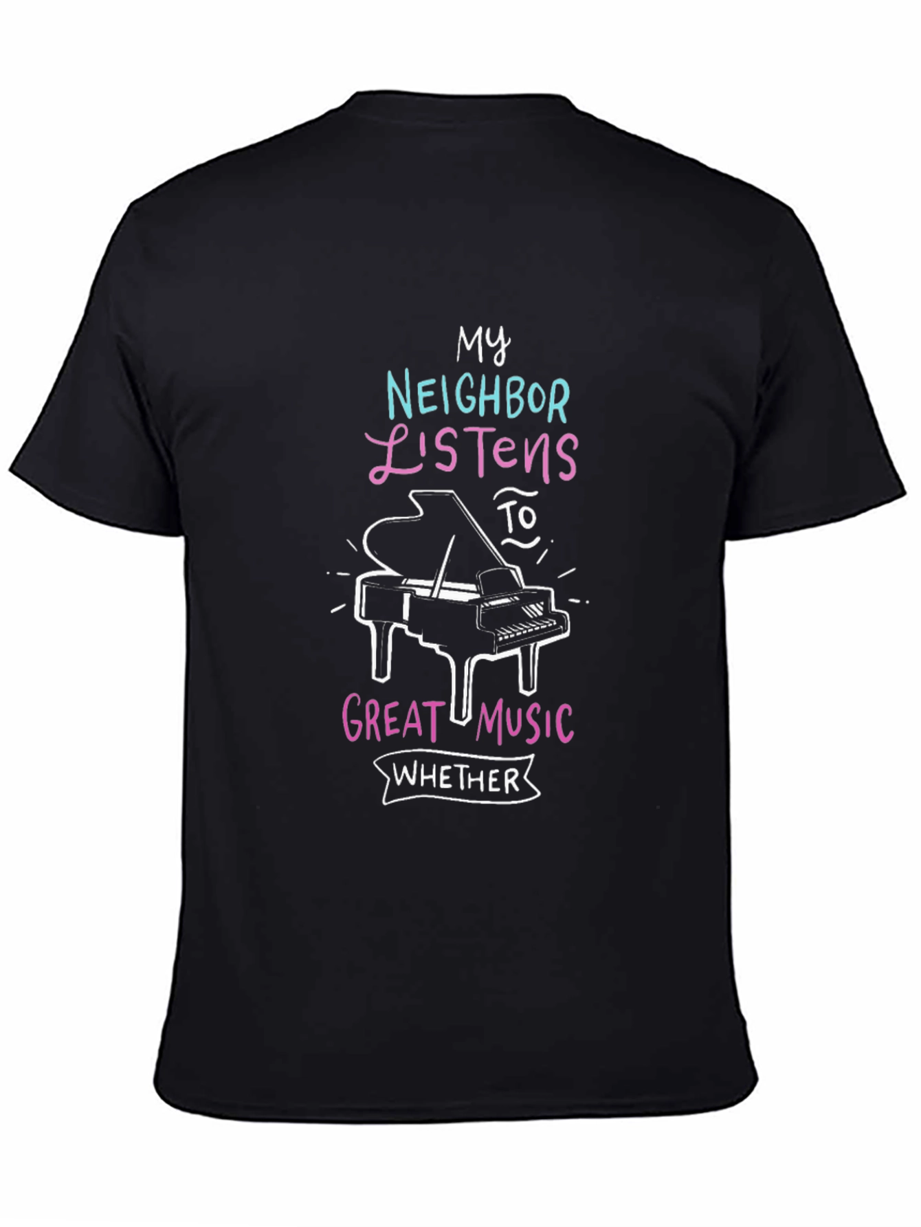 Black Funny Music Lover T-Shirt - Neighbor Listens view 4