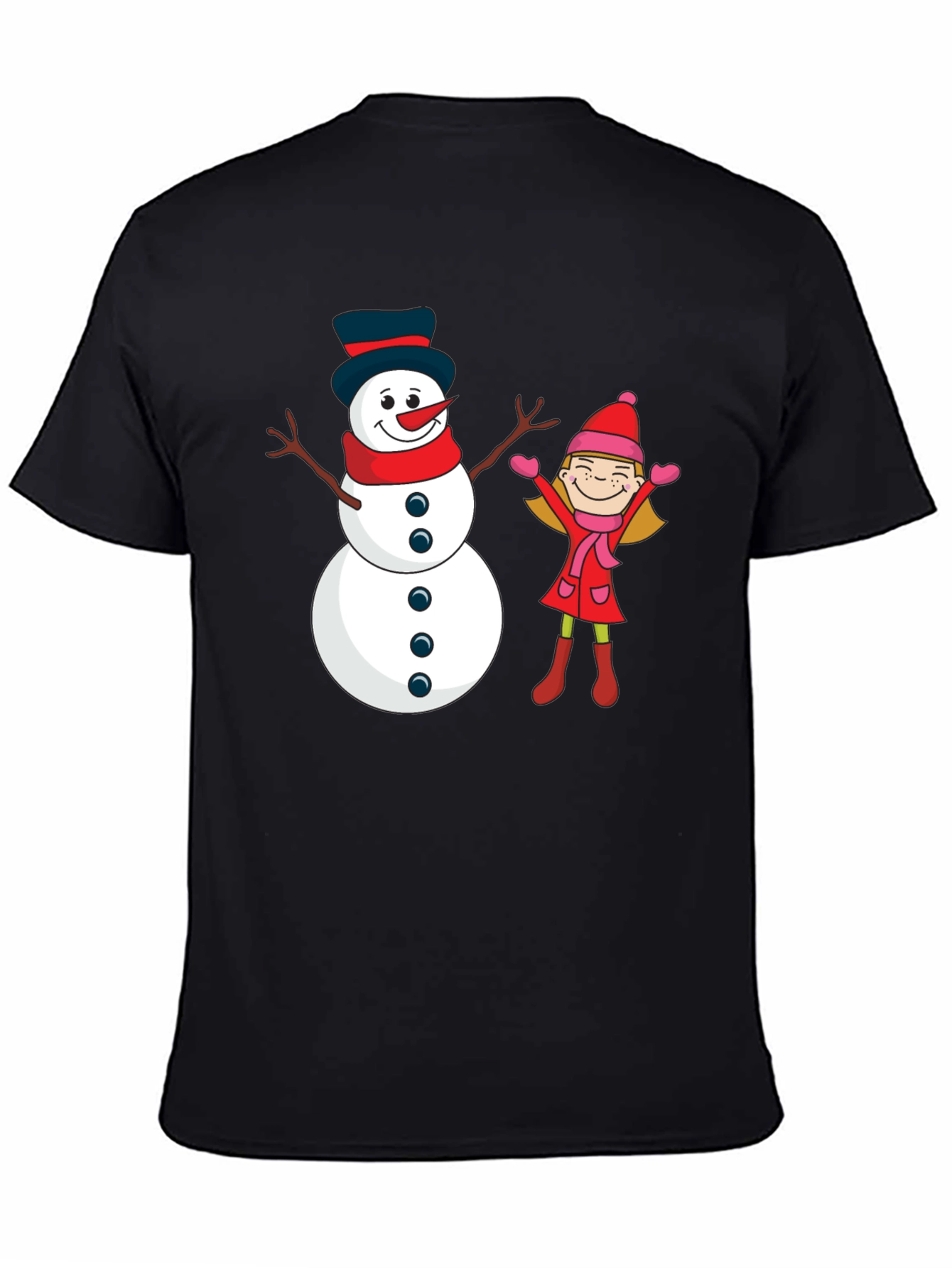 Black Festive Snowman & Girl Graphic Tee - Black view 4